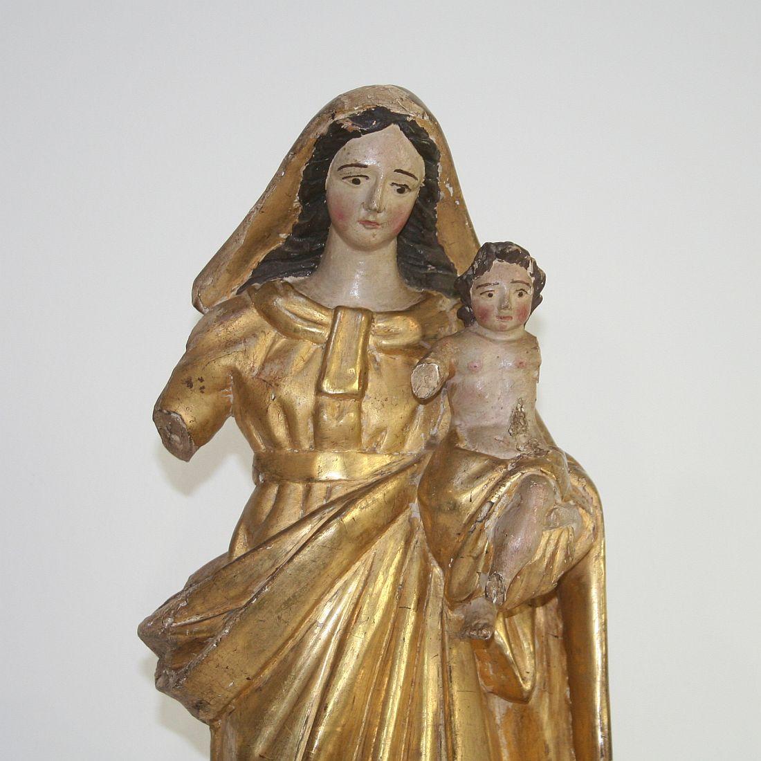 18th Century French Carved Wooden Madonna with Child 1