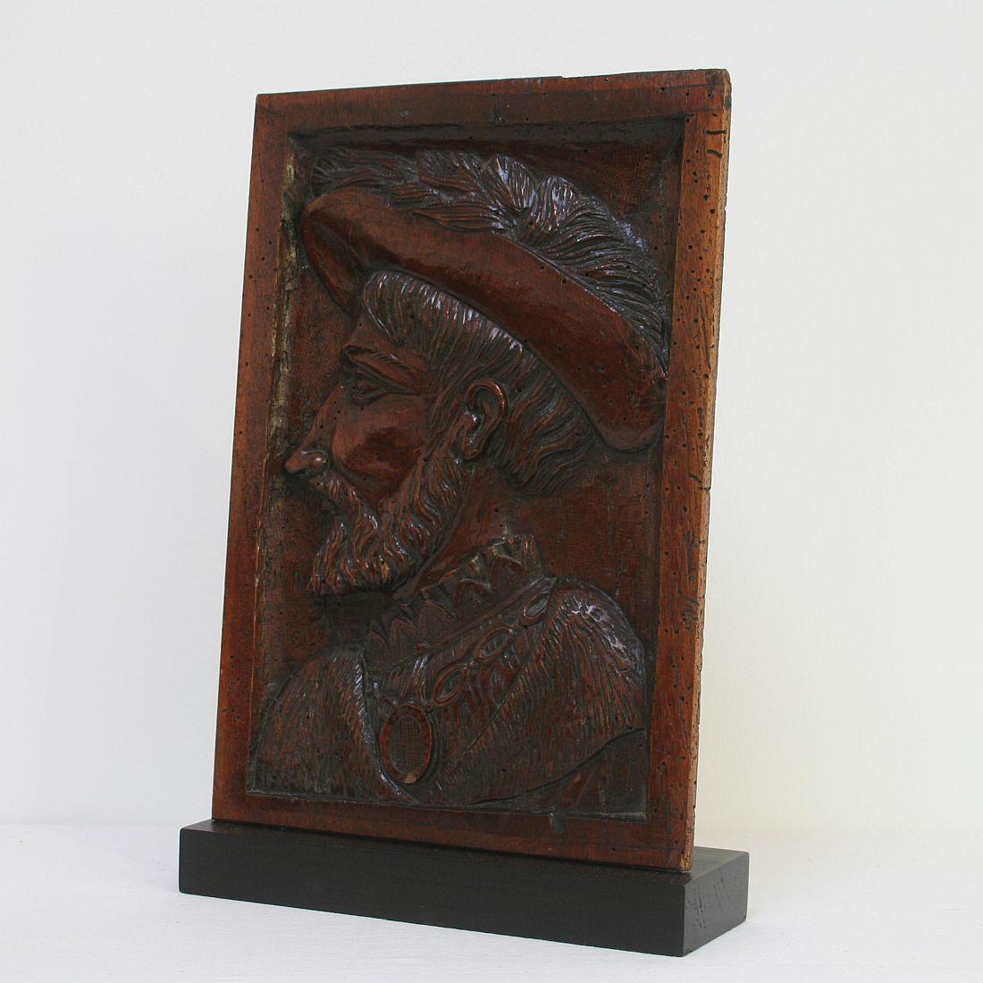 Hand-Carved 18th Century French Carved Wooden Panel with Portrait