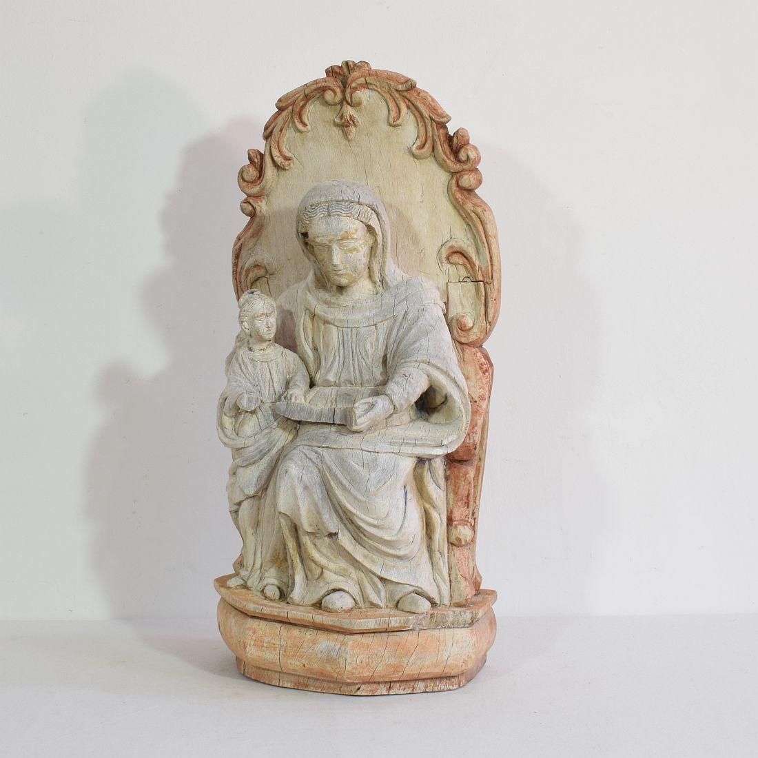 18th Century French Carved Wooden Statue of the Virgin Mary and Saint ...