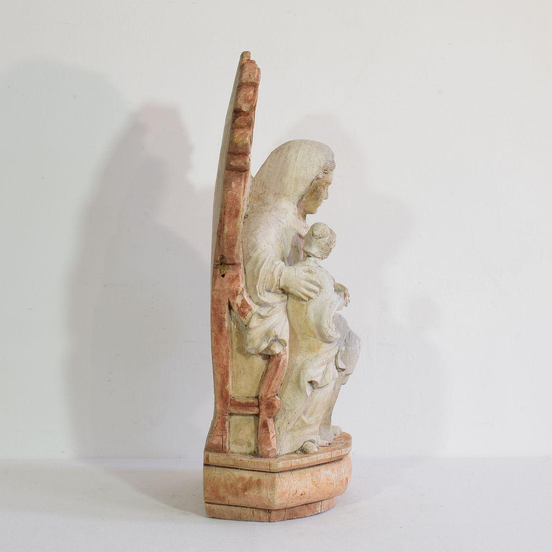 18th Century French Carved Wooden Statue of the Virgin Mary and Saint ...