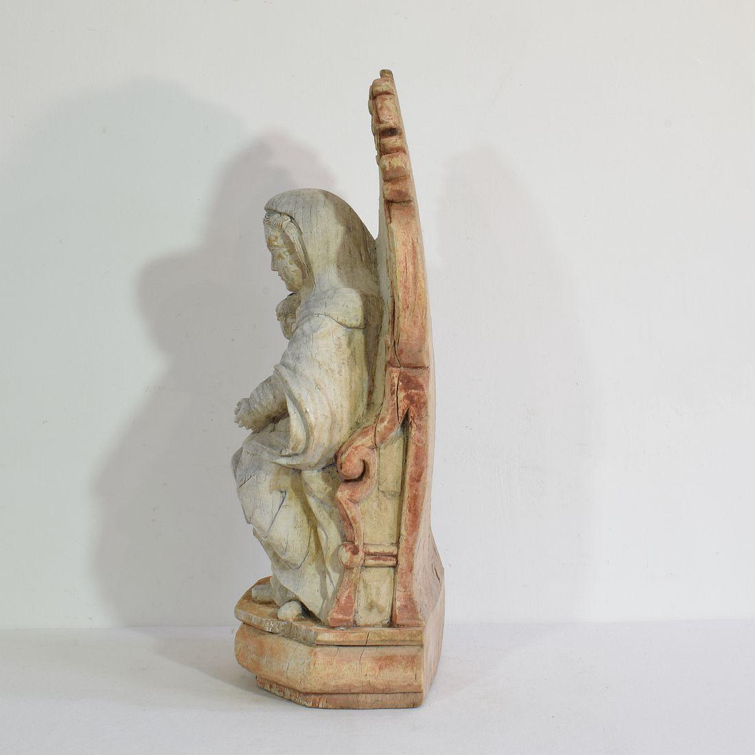 18th Century French Carved Wooden Statue of the Virgin Mary and Saint ...