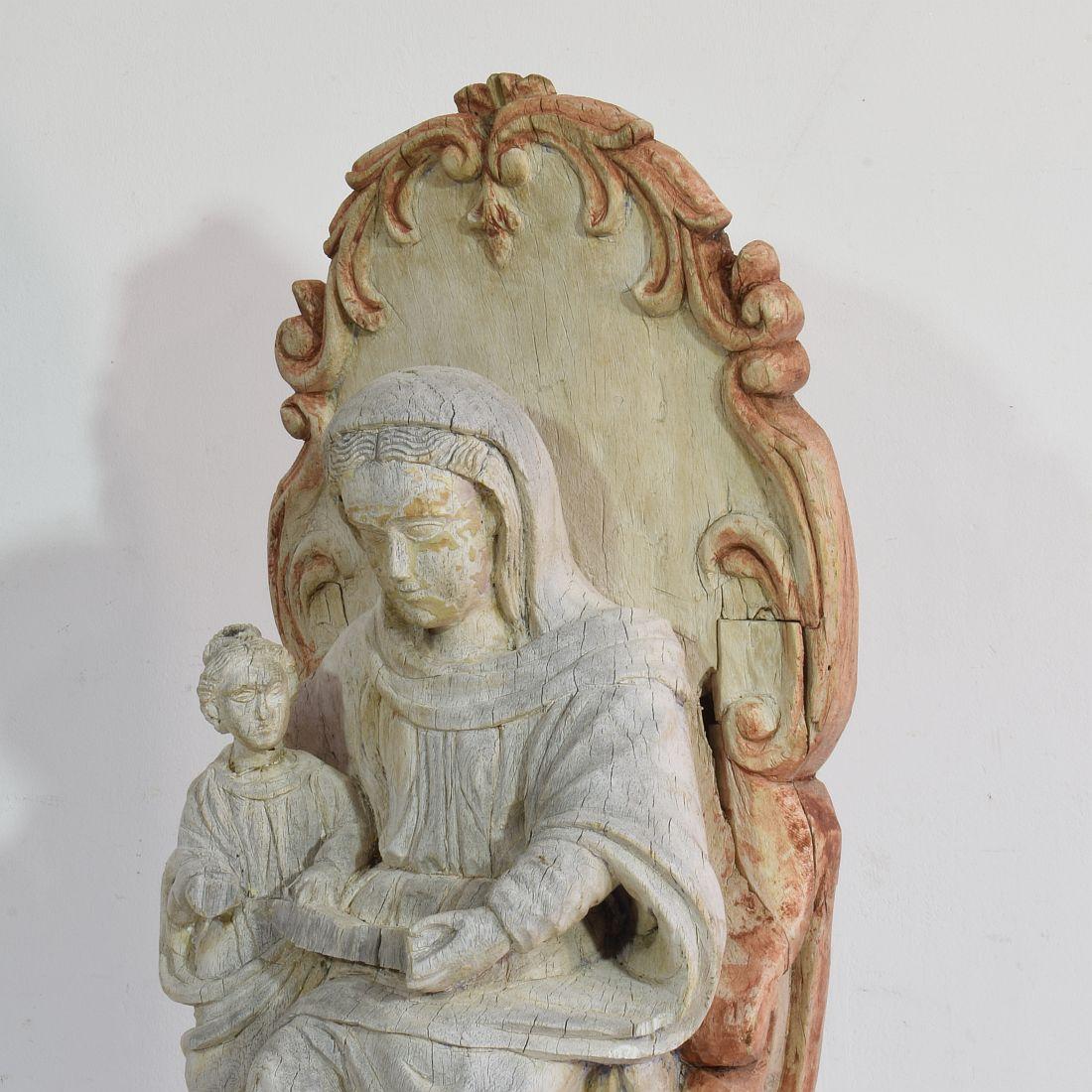 18th Century French Carved Wooden Statue of the Virgin Mary and Saint ...