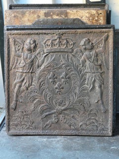 18th Century French Cast Iron Fireback, Bourbon Arms, Louis XIV Style