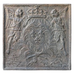 18th Century French Cast Iron Fireback, Bourbon Arms, Louis XIV Style