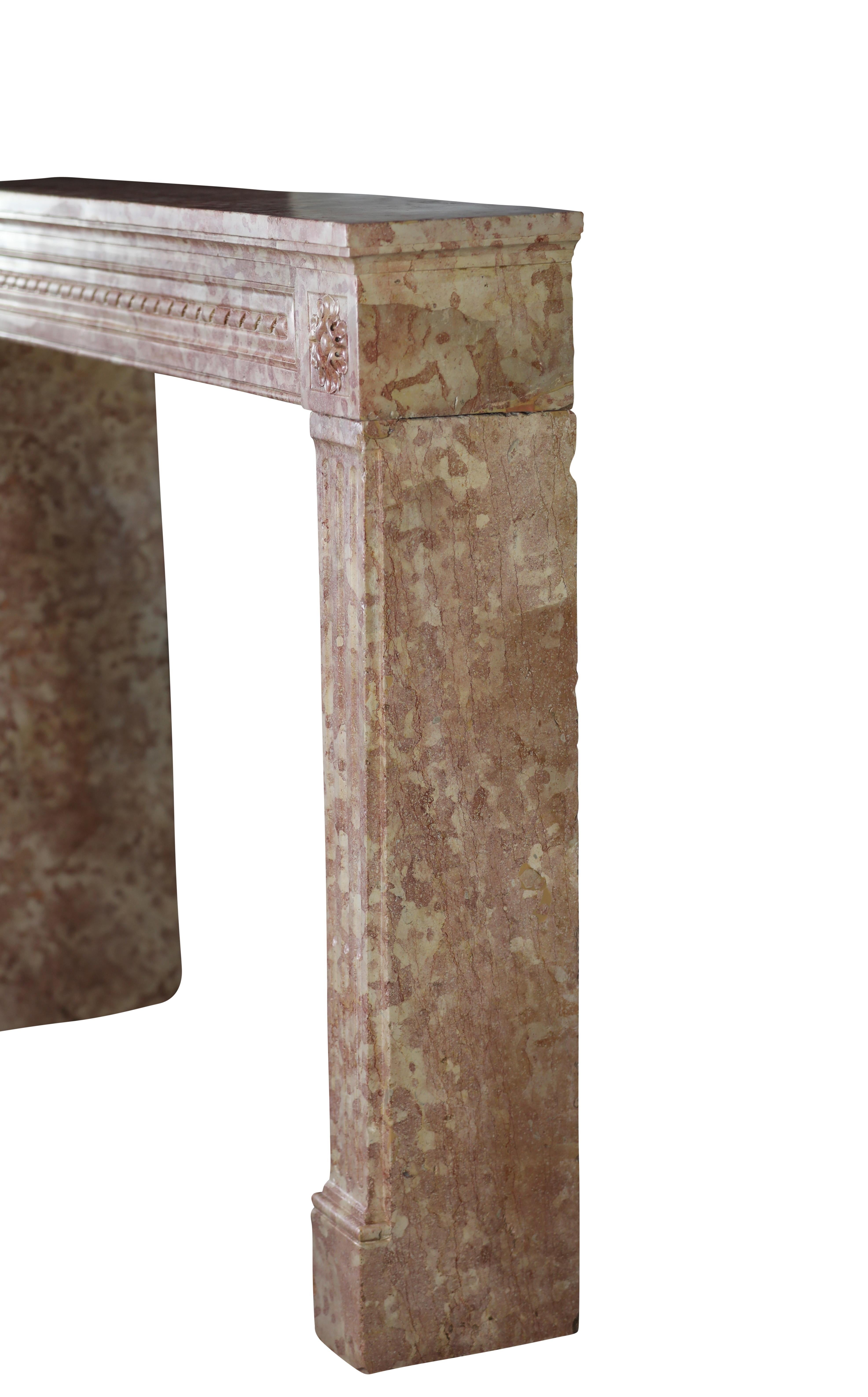 18th Century French Castle Fireplace In Rose And Ivory Marble Stone For Sale 7
