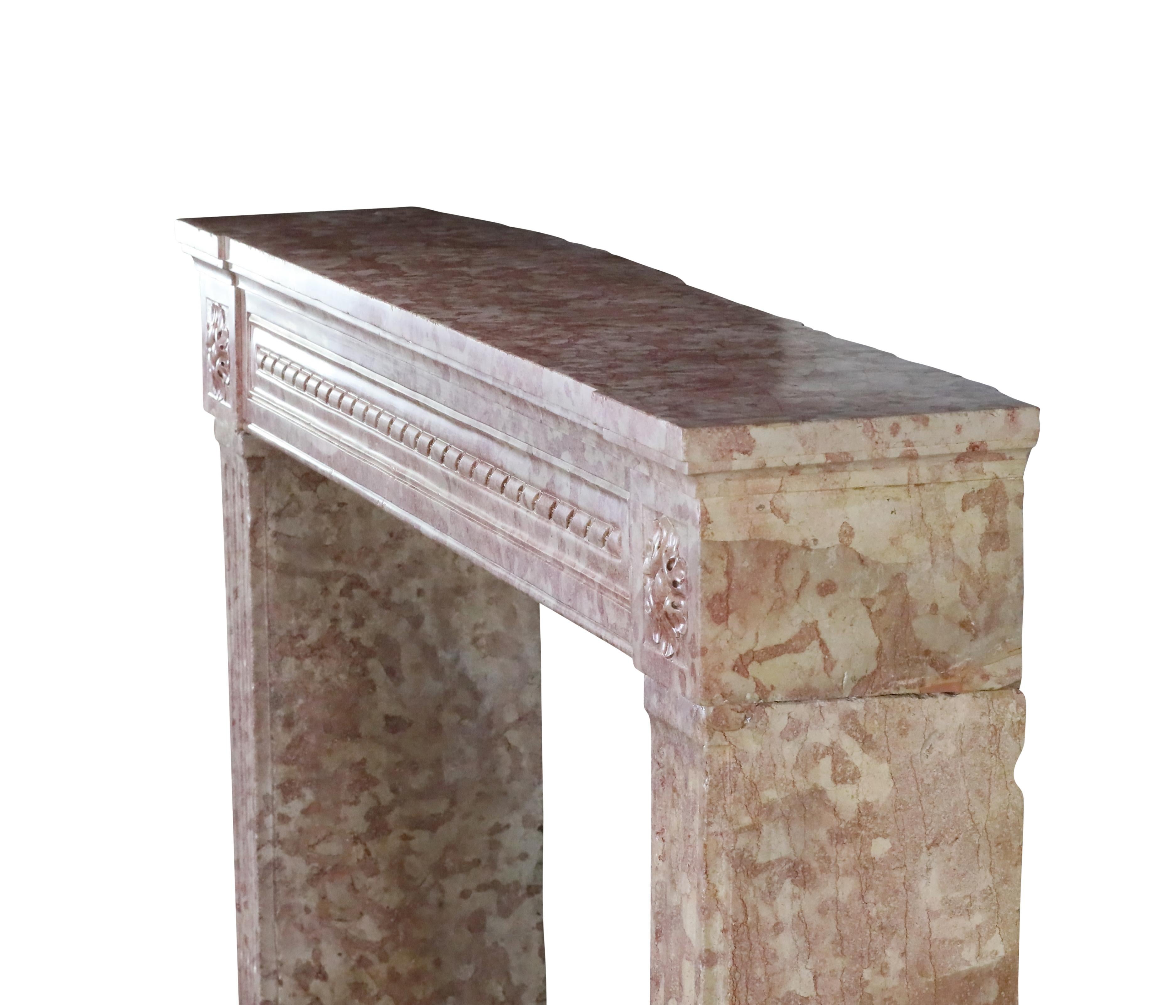 18th Century French Castle Fireplace In Rose And Ivory Marble Stone For Sale 11