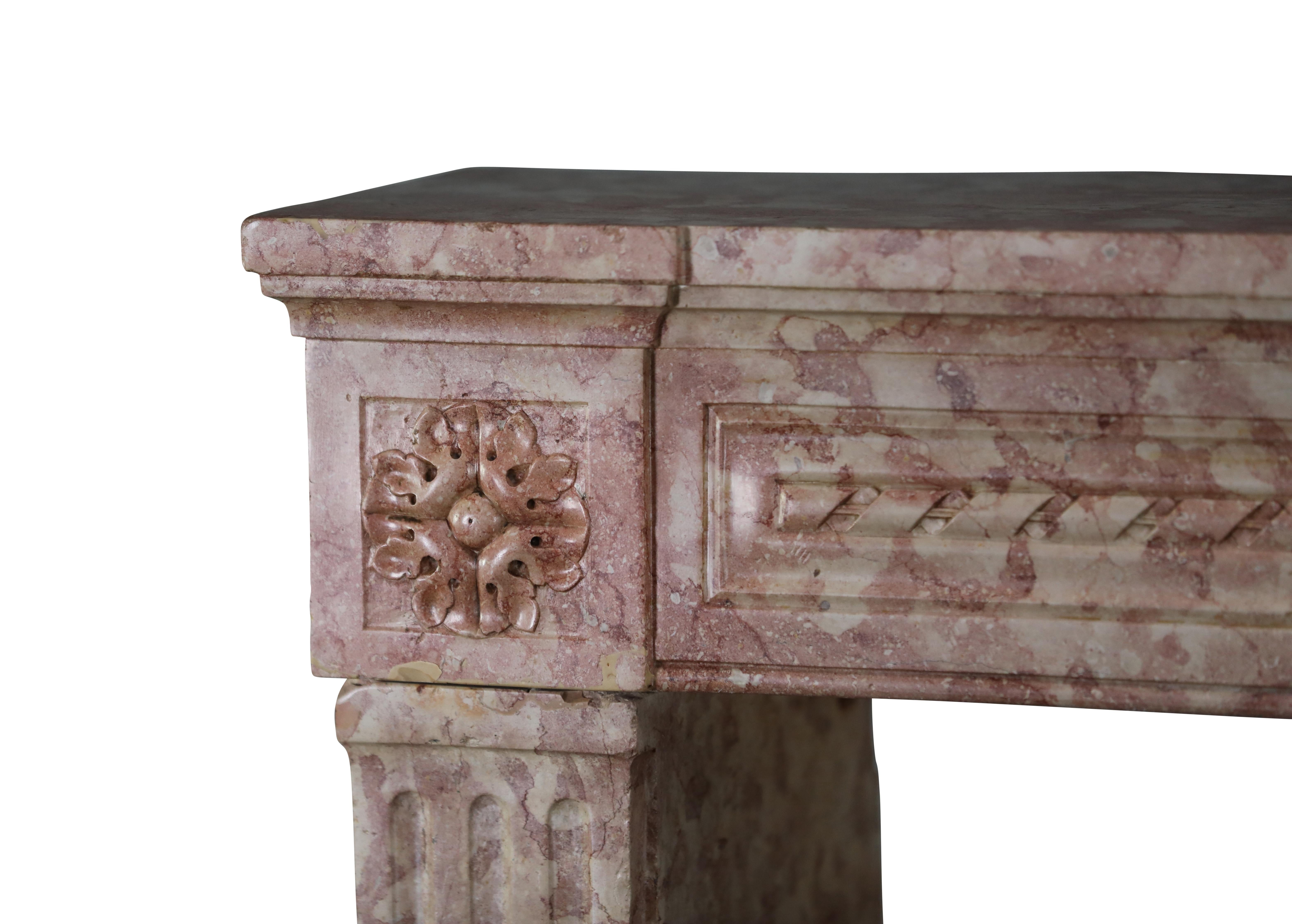 18th Century and Earlier 18th Century French Castle Fireplace In Rose And Ivory Marble Stone For Sale