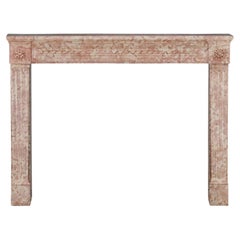 18th Century French Castle Fireplace In Rose And Ivory Marble Stone