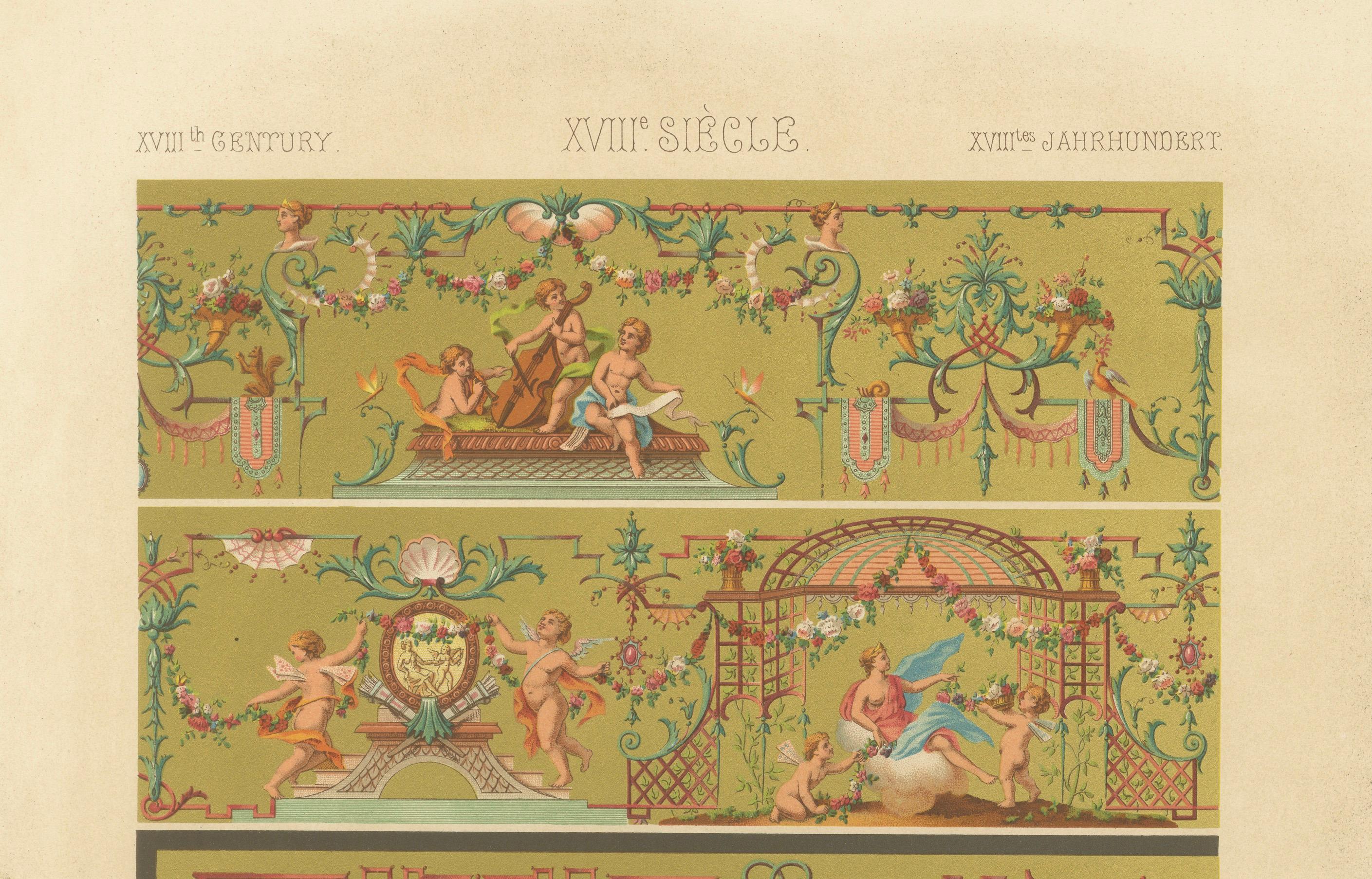 Français Plafonds français du XVIIIe siècle - Fresque néoclassique et grotesques, planche X en vente