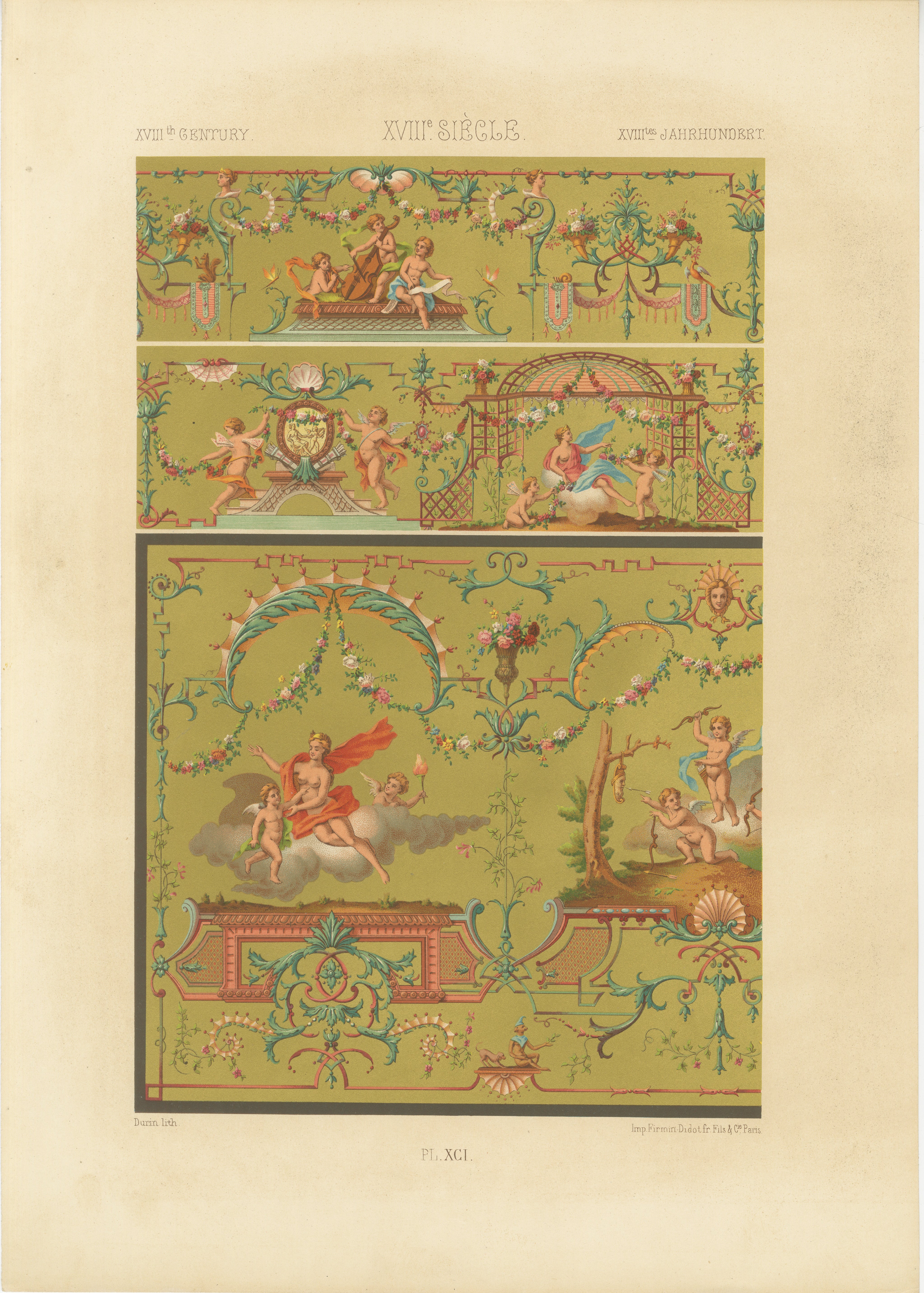Plafonds français du XVIIIe siècle - Fresque néoclassique et grotesques, planche X en vente