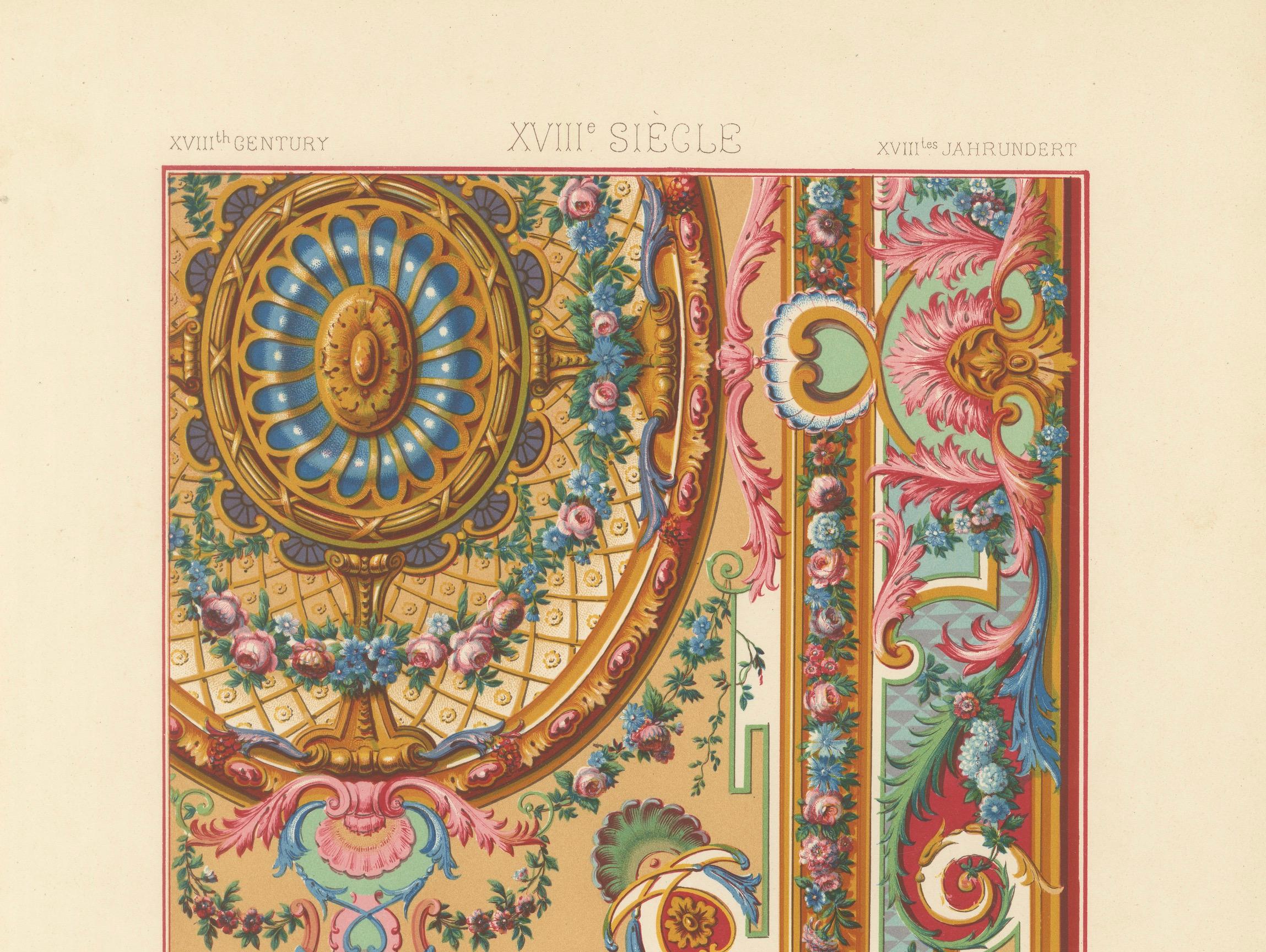 Français Plafond français du XVIIIe siècle - Ornement floral et architectural Rococo en vente