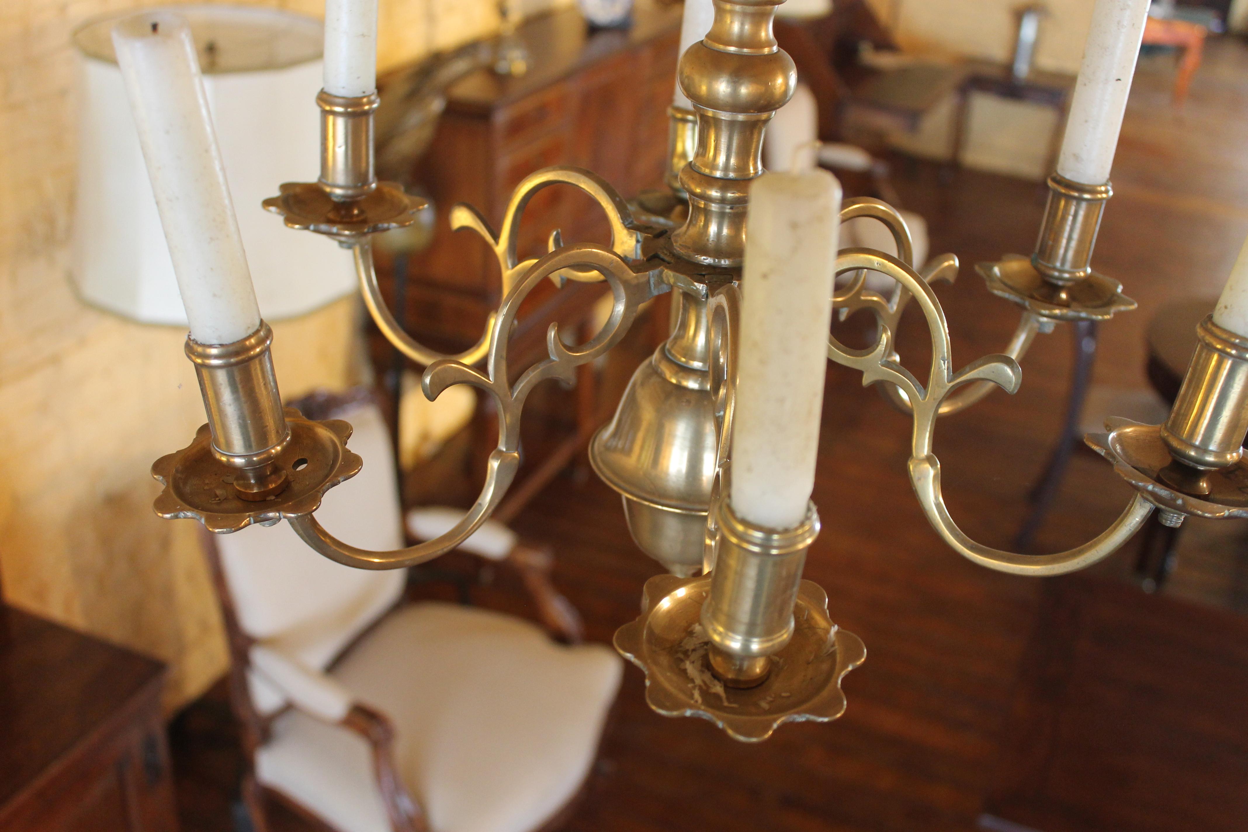 18th Century French Chandelier in Bronze 6 Branches In Good Condition For Sale In Brussels, Brussels
