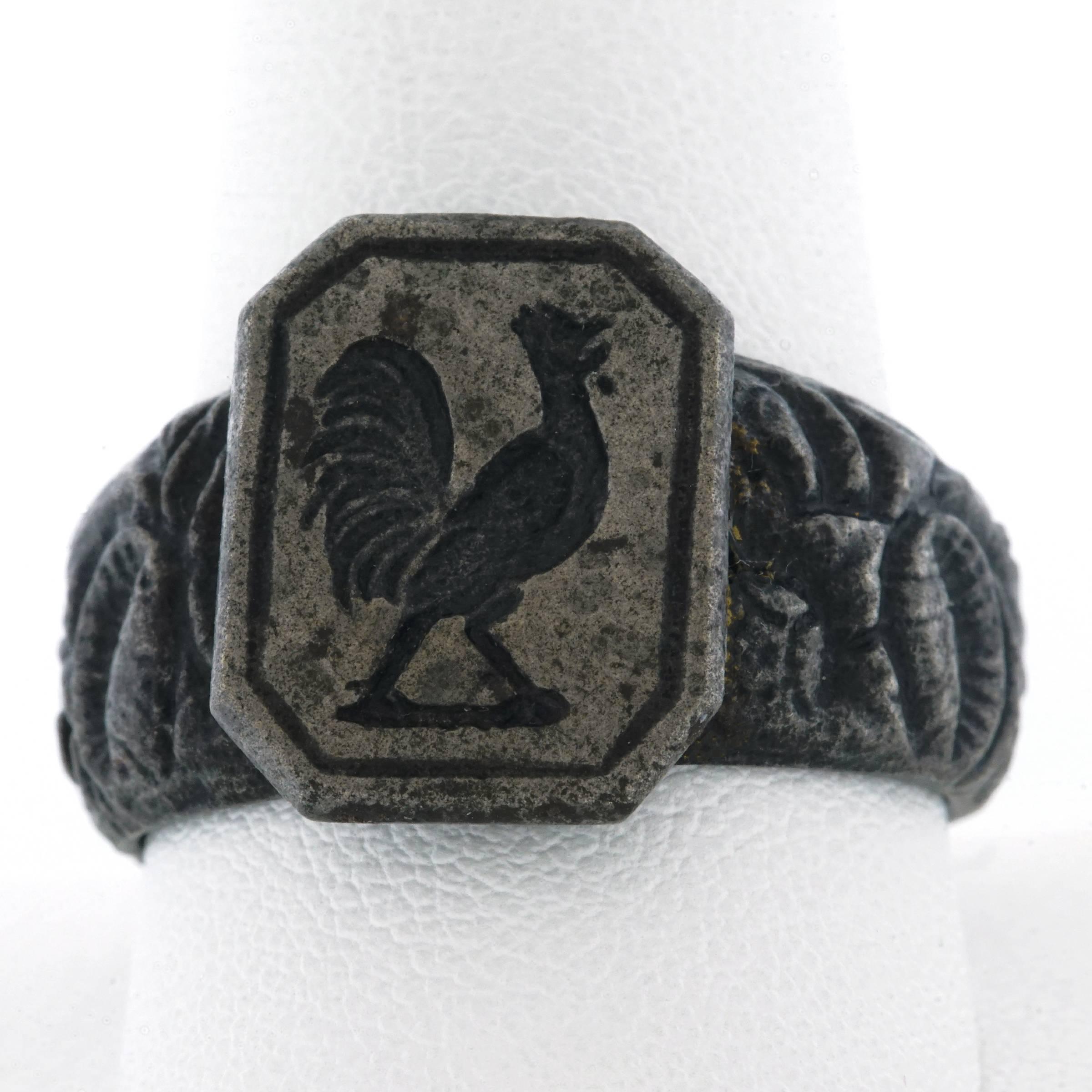 18th Century French Chanticleer Iron Signet Ring 2