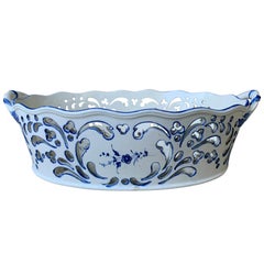 18th Century French Chantilly Blue and White Pierced Soft Paste Porcelain Basket