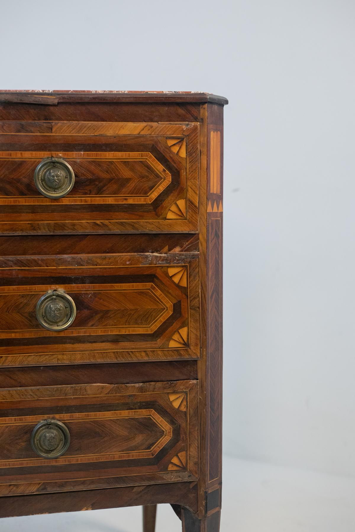 French Provincial 18th Century French Chest of Drawers in Wood and Red Marble For Sale