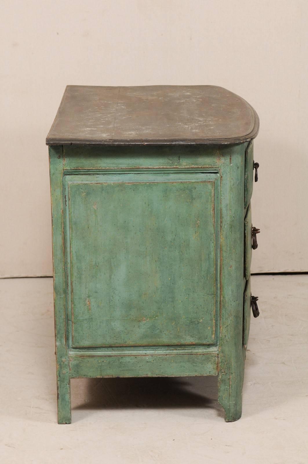 18th Century French Chest of Four Drawers with Hues of Sea Green Paint In Good Condition In Atlanta, GA