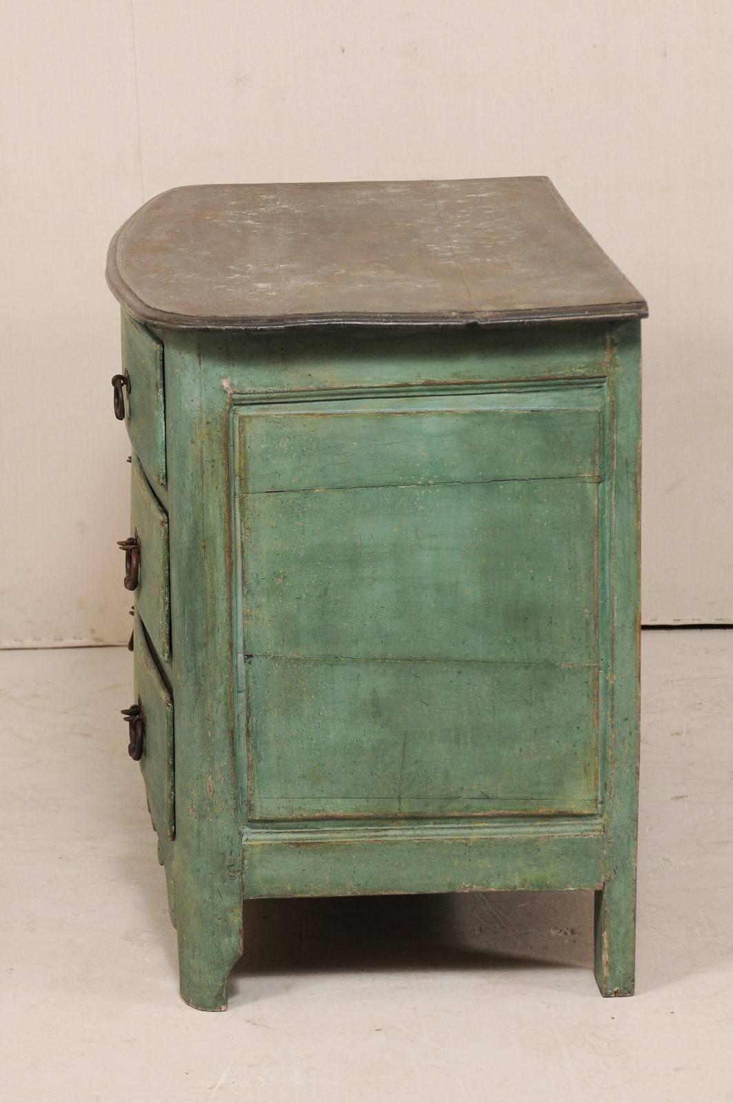 18th Century and Earlier 18th Century French Chest of Four Drawers with Hues of Sea Green Paint