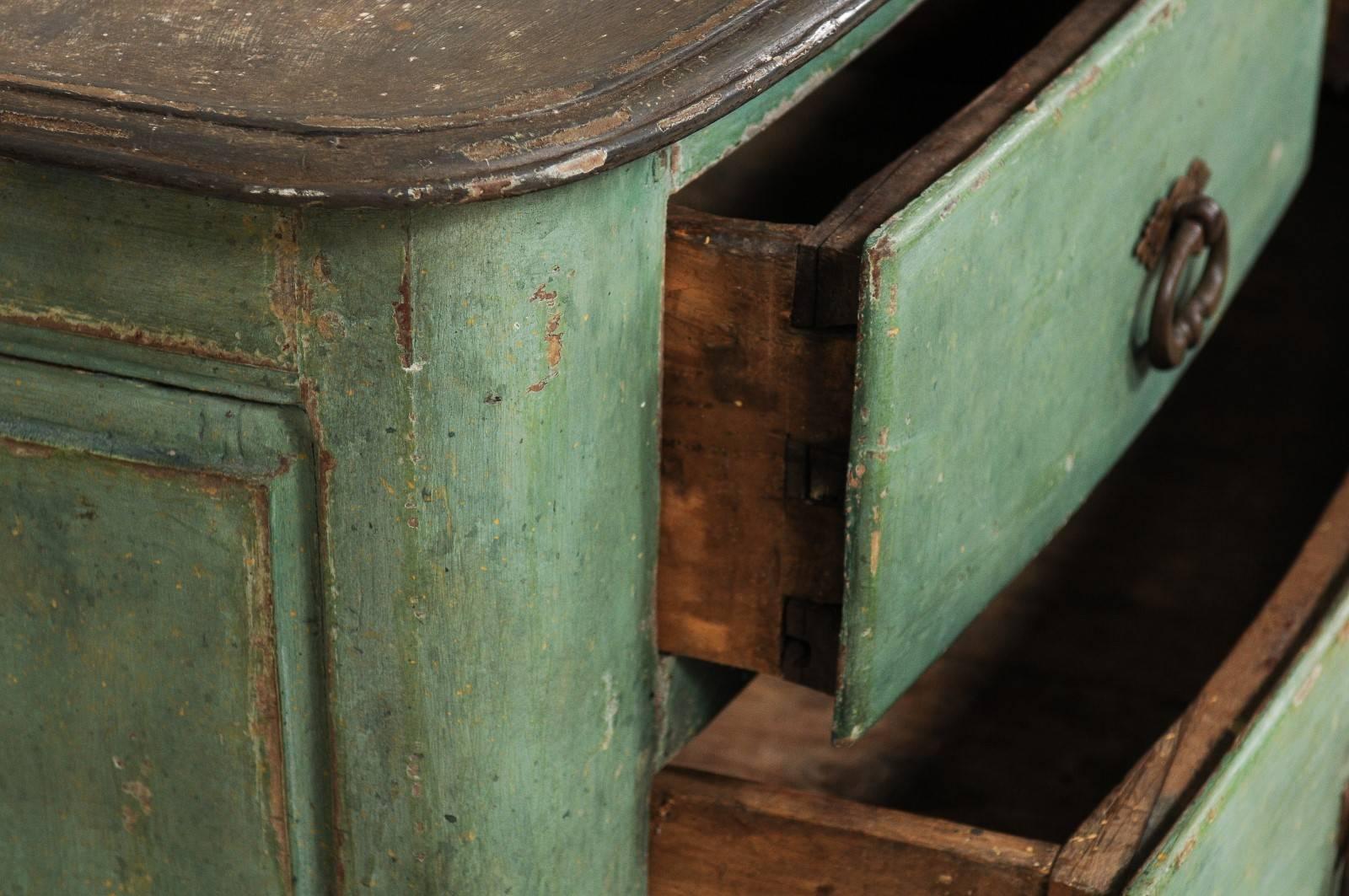 18th Century French Chest of Four Drawers with Hues of Sea Green Paint 1