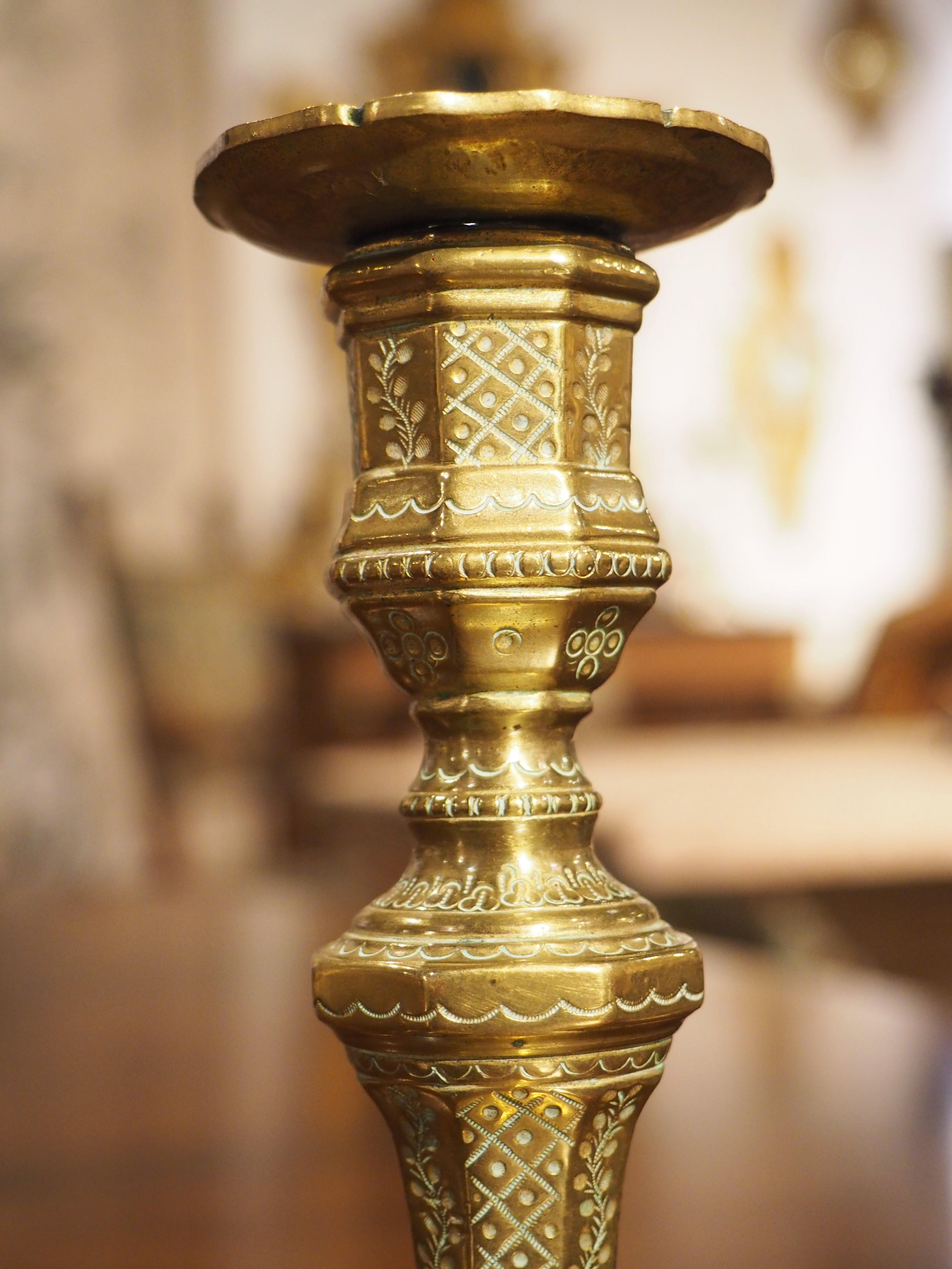 18th Century French Chiseled and Gilded Bronze Candlestick In Good Condition In Dallas, TX