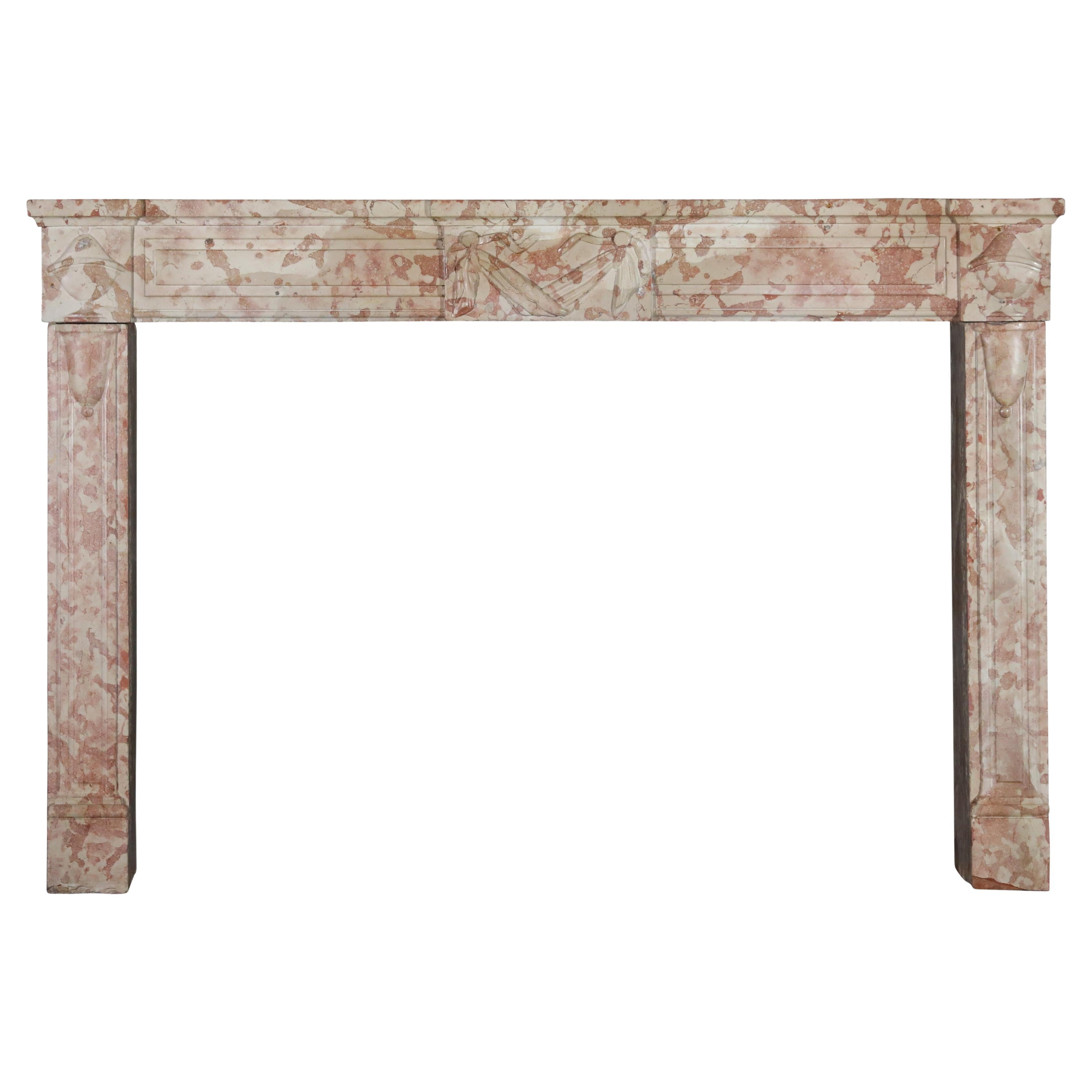 18th Century French Classic Fireplace Mantelpiece In Marble Stone