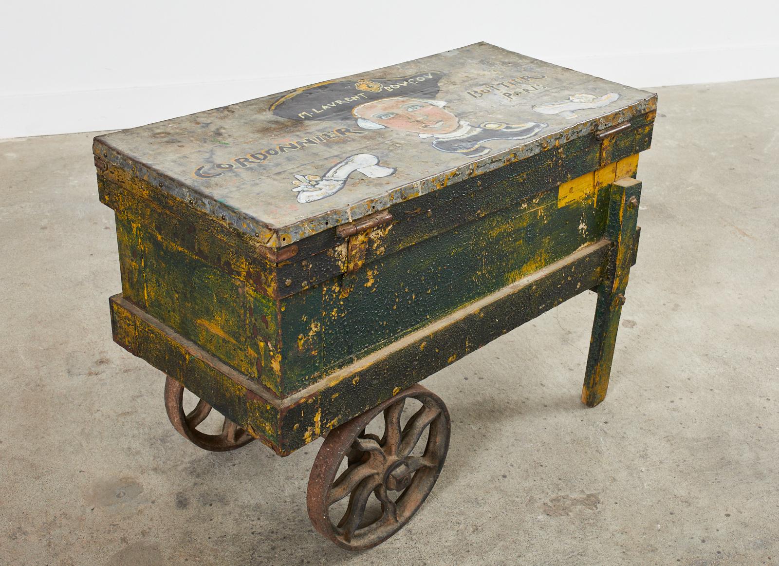 French Provincial 18th Century French Cobbler's Cart Painted by Ira Yeager