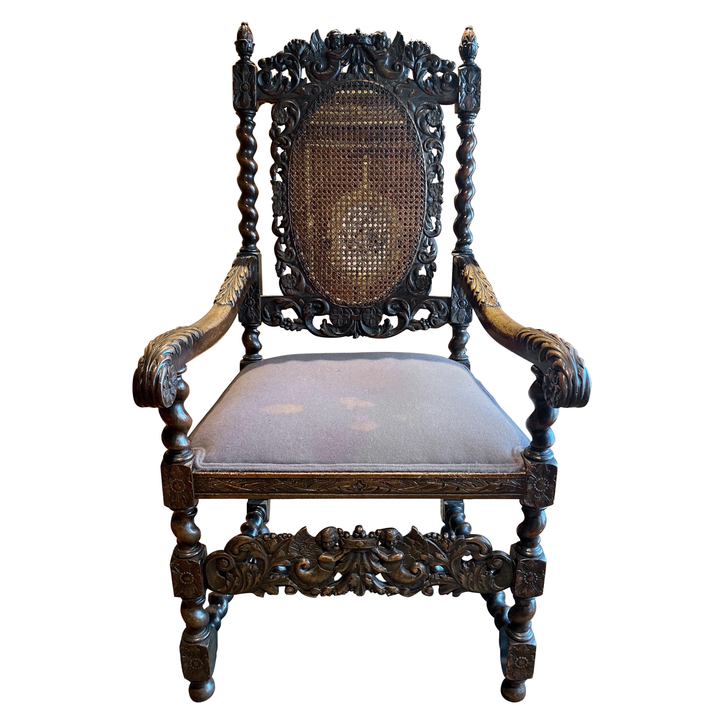18th Century French Commerce Antique Carved Wood Chair For Sale
