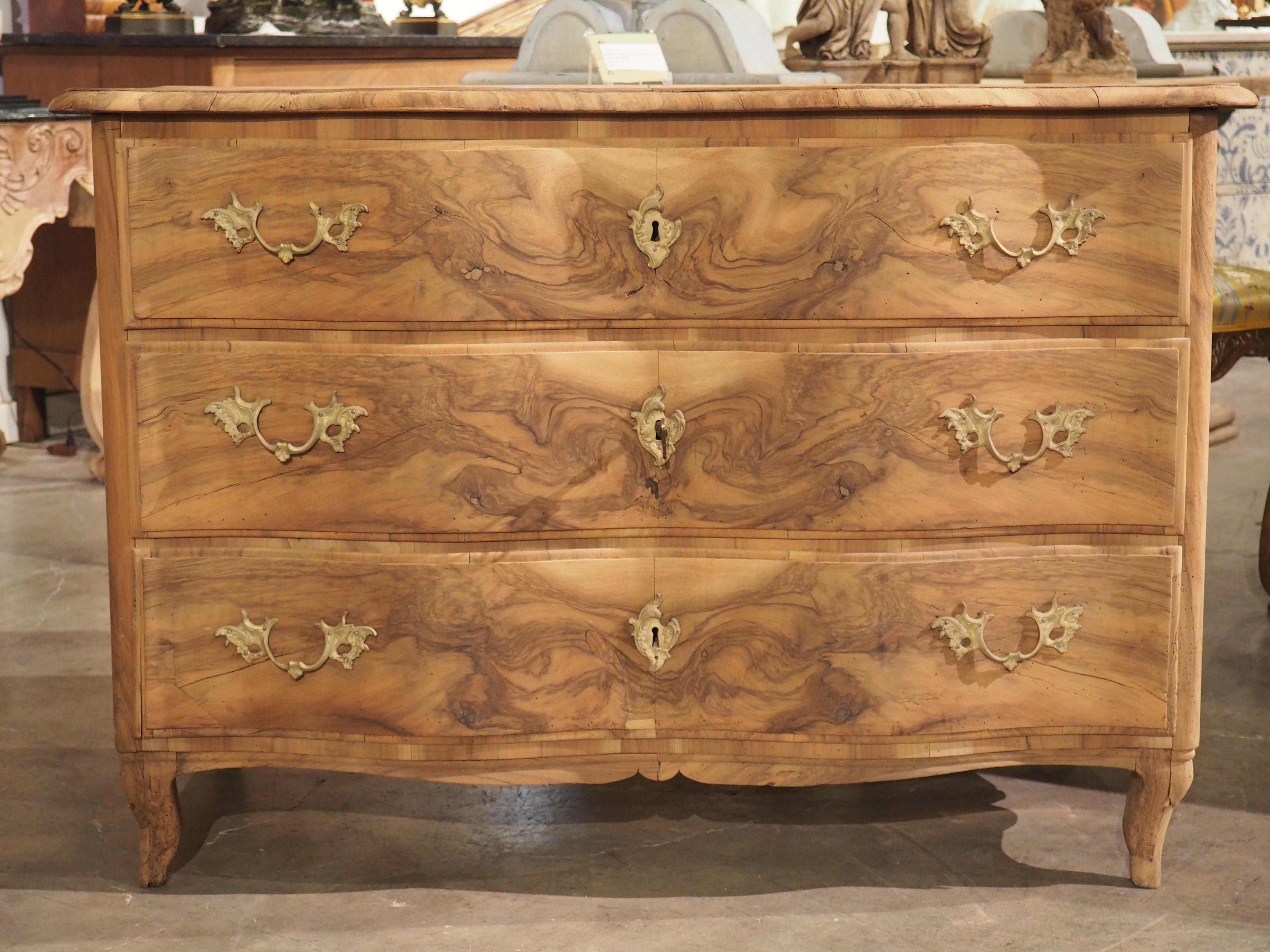 18th Century French Commode Arbalete in Bleached Burl Walnut 11