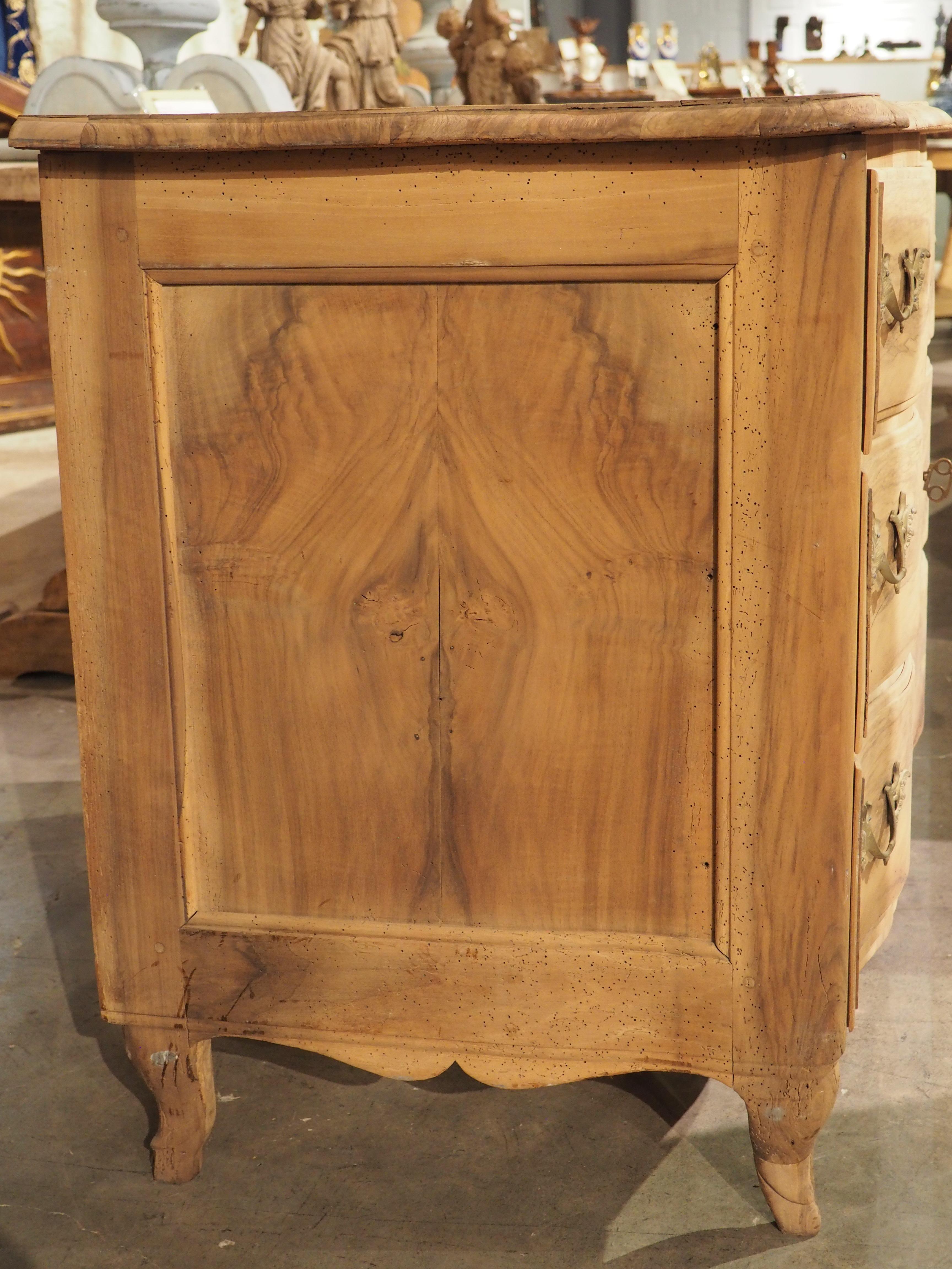 Hand-Carved 18th Century French Commode Arbalete in Bleached Burl Walnut