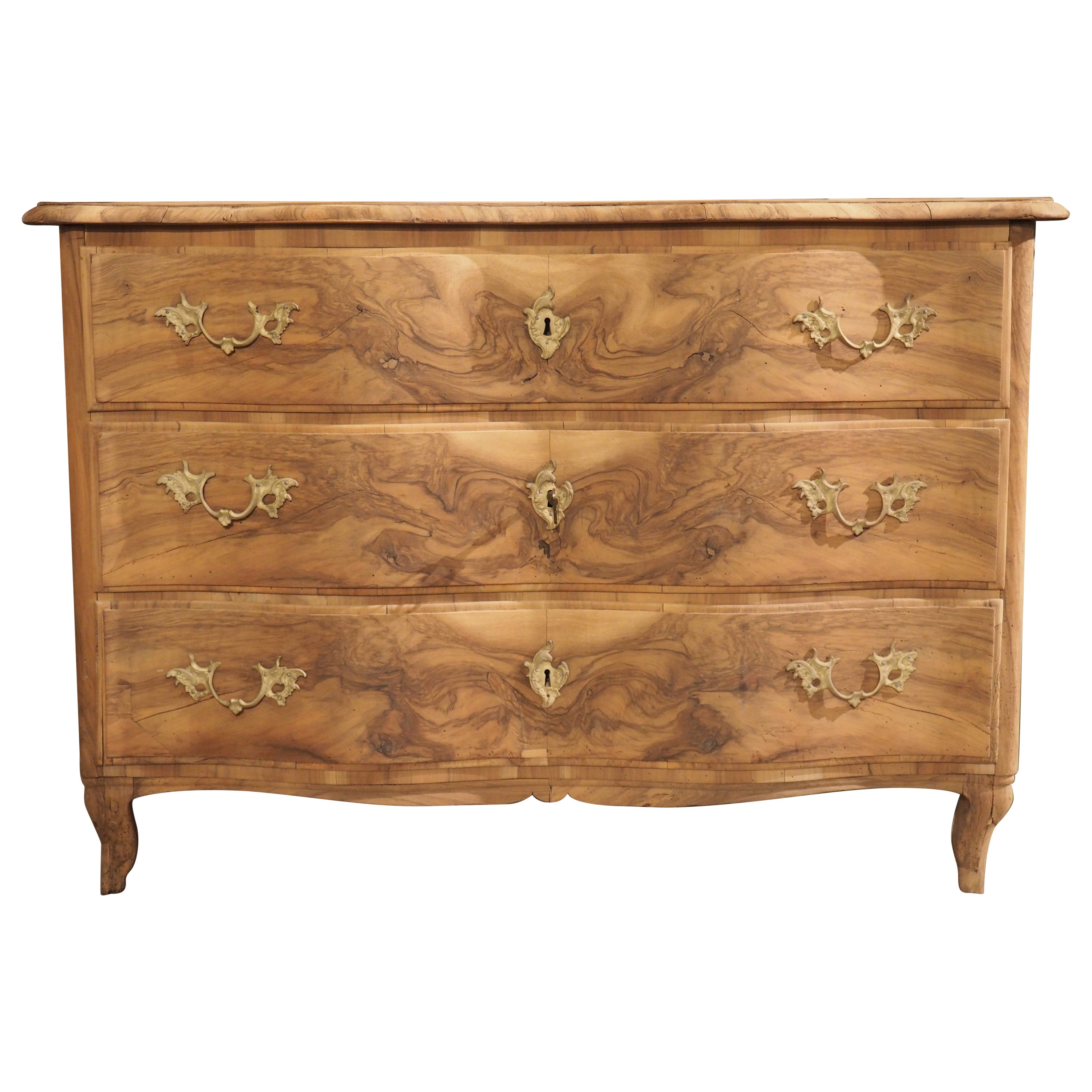 18th Century French Commode Arbalete in Bleached Burl Walnut