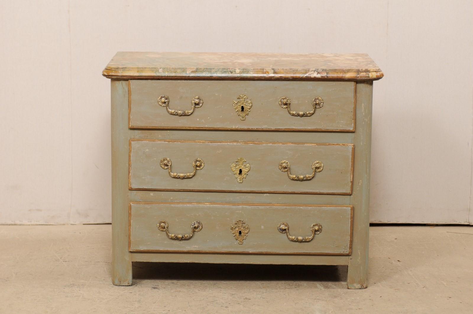 18th Century French Commode with an Unusual and Beautifully Colored Marble Top In Good Condition In Atlanta, GA