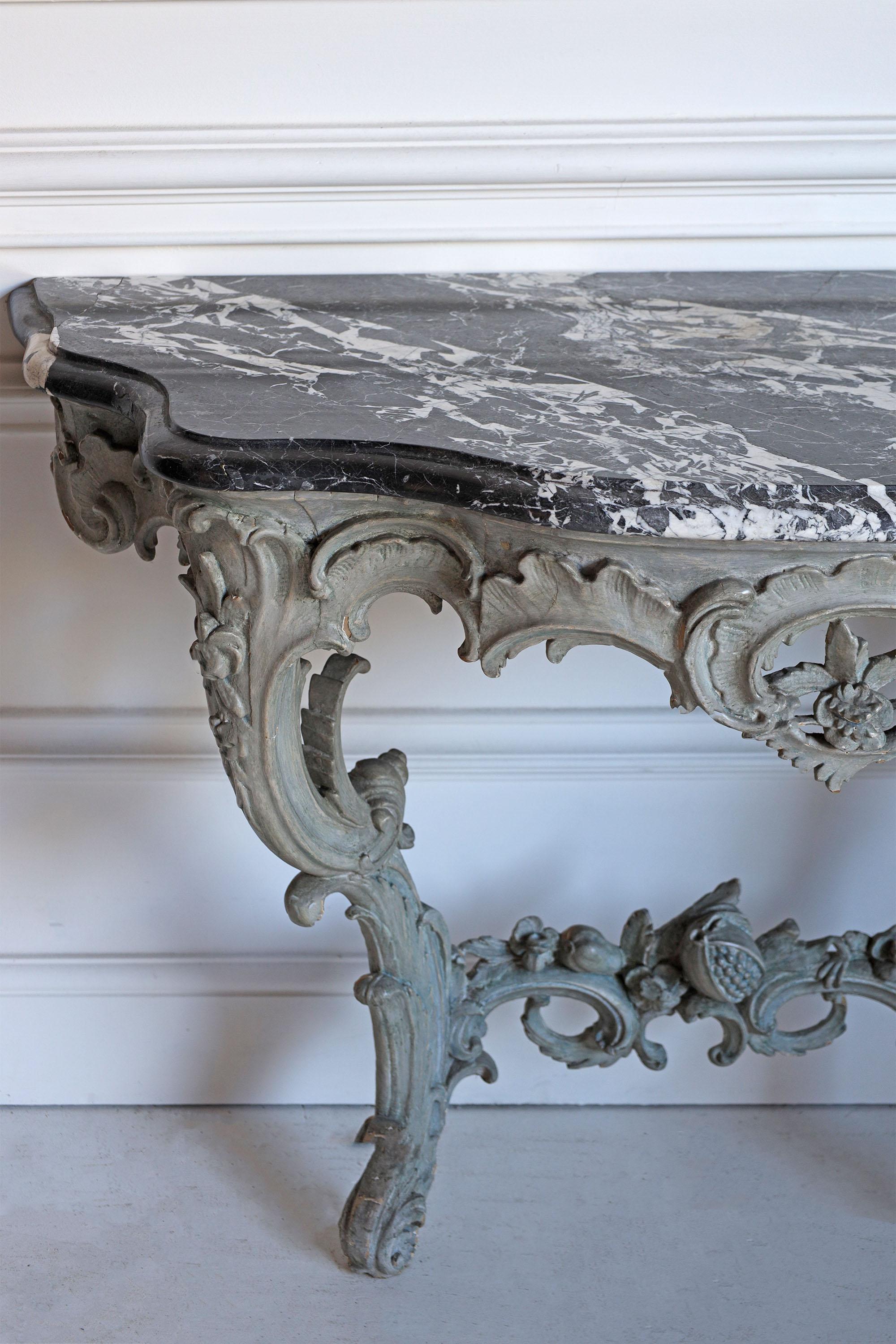 Hand-Carved 18th Century French Console with Marble Top For Sale
