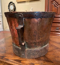 18th Century French Copper and Iron Grain Measure Bucket with Side Handles