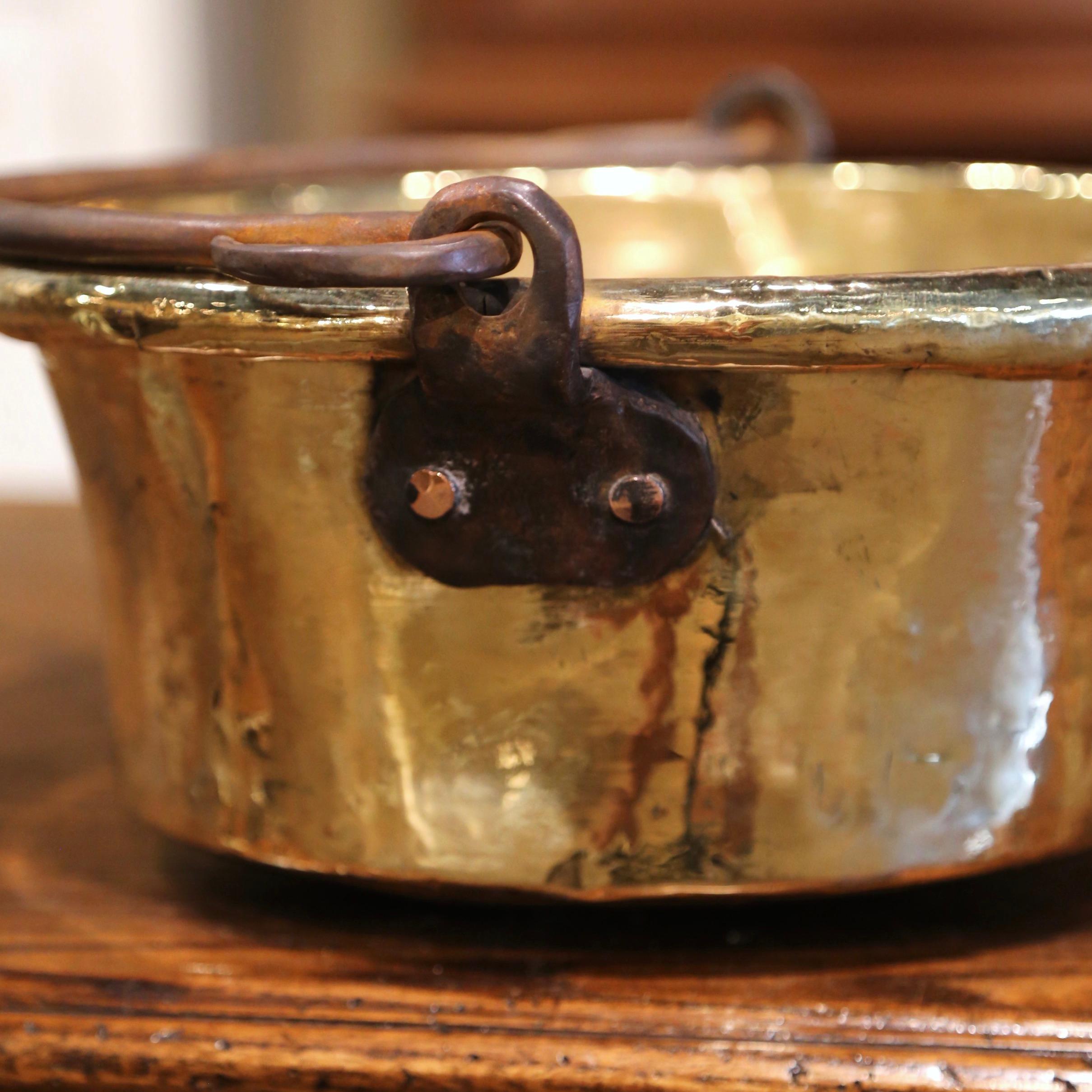 Wrought Iron 18th Century French Copper Jelly and Jam Boiling Bowl with Forged Iron Handle