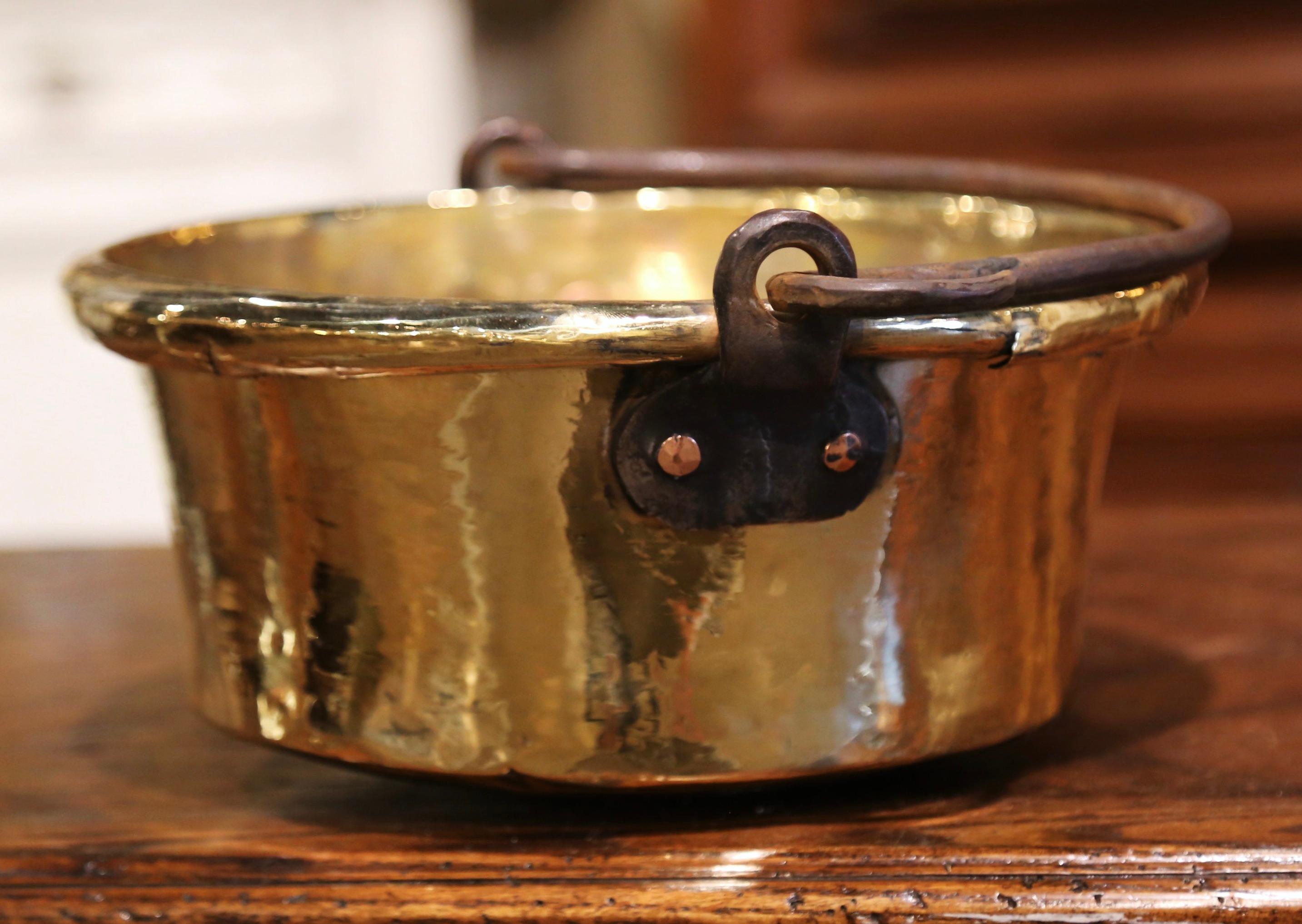 18th Century French Copper Jelly and Jam Boiling Bowl with Forged Iron Handle 1