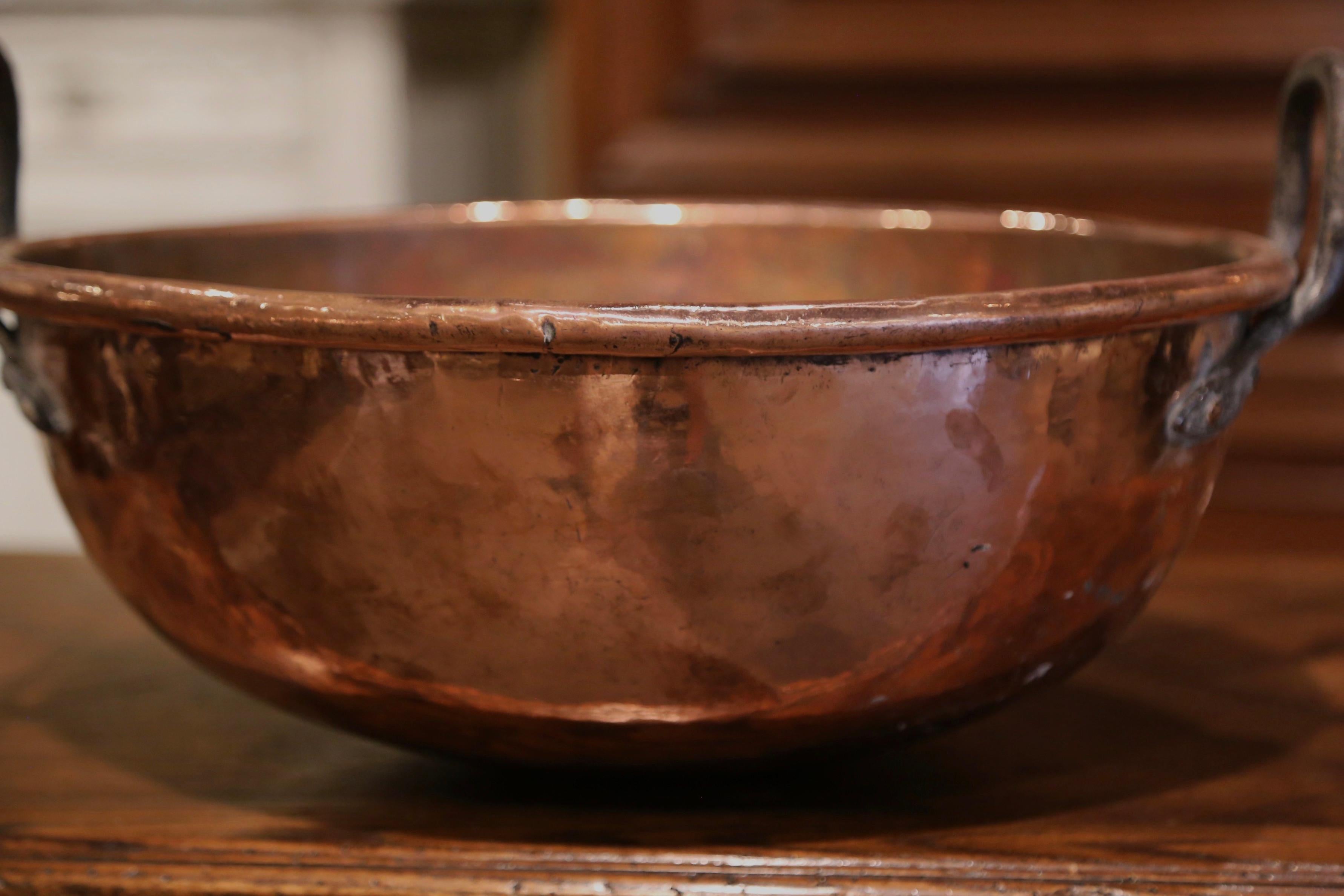 Hand-Crafted 18th Century French Copper Jelly and Jam Boiling Bowl with Iron Handles