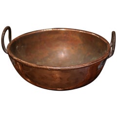 18th Century French Copper Jelly and Jam Boiling Bowl with Iron Handles