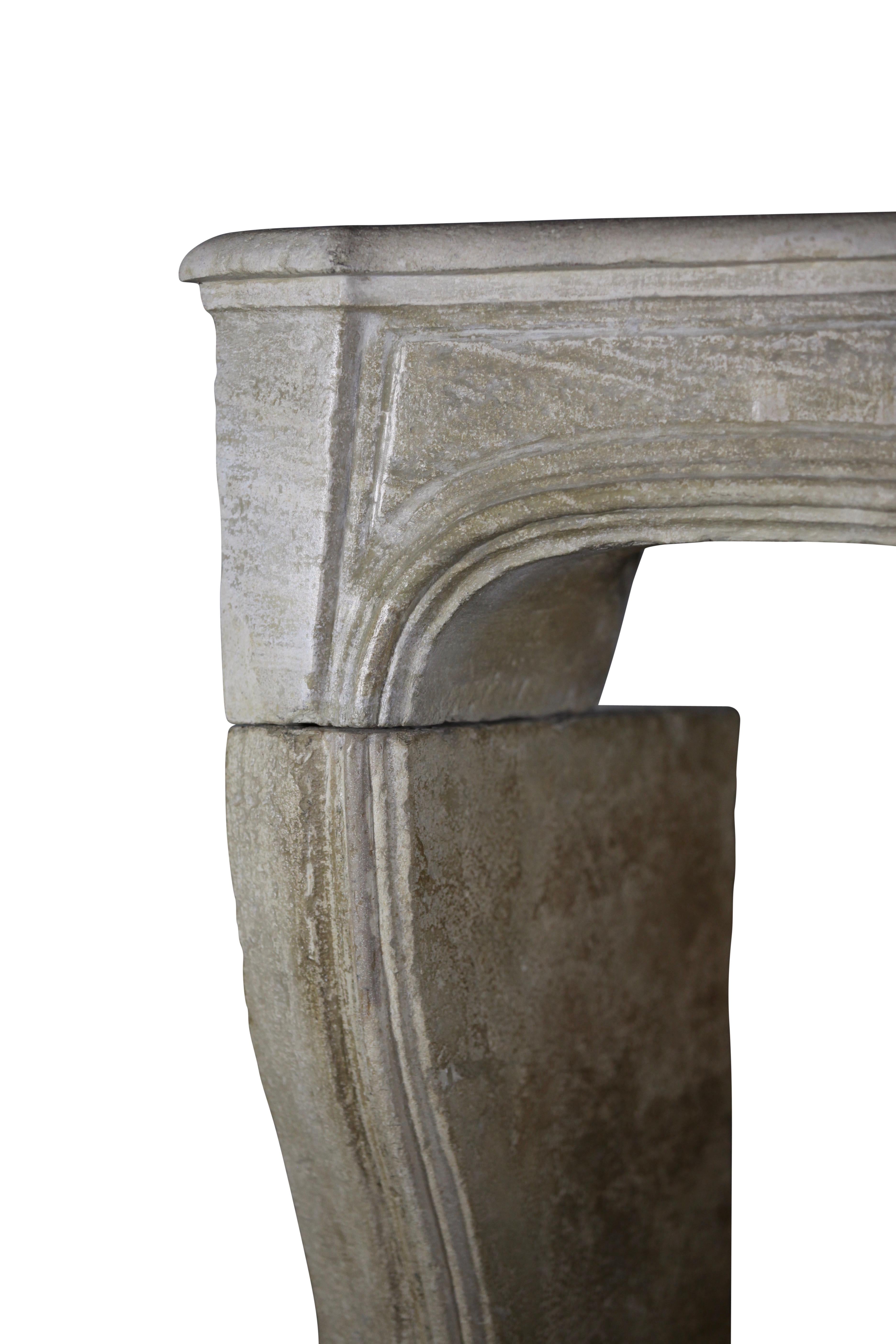 Louis XIV 18th Century French Country Antique Fireplace Surround in Limestone