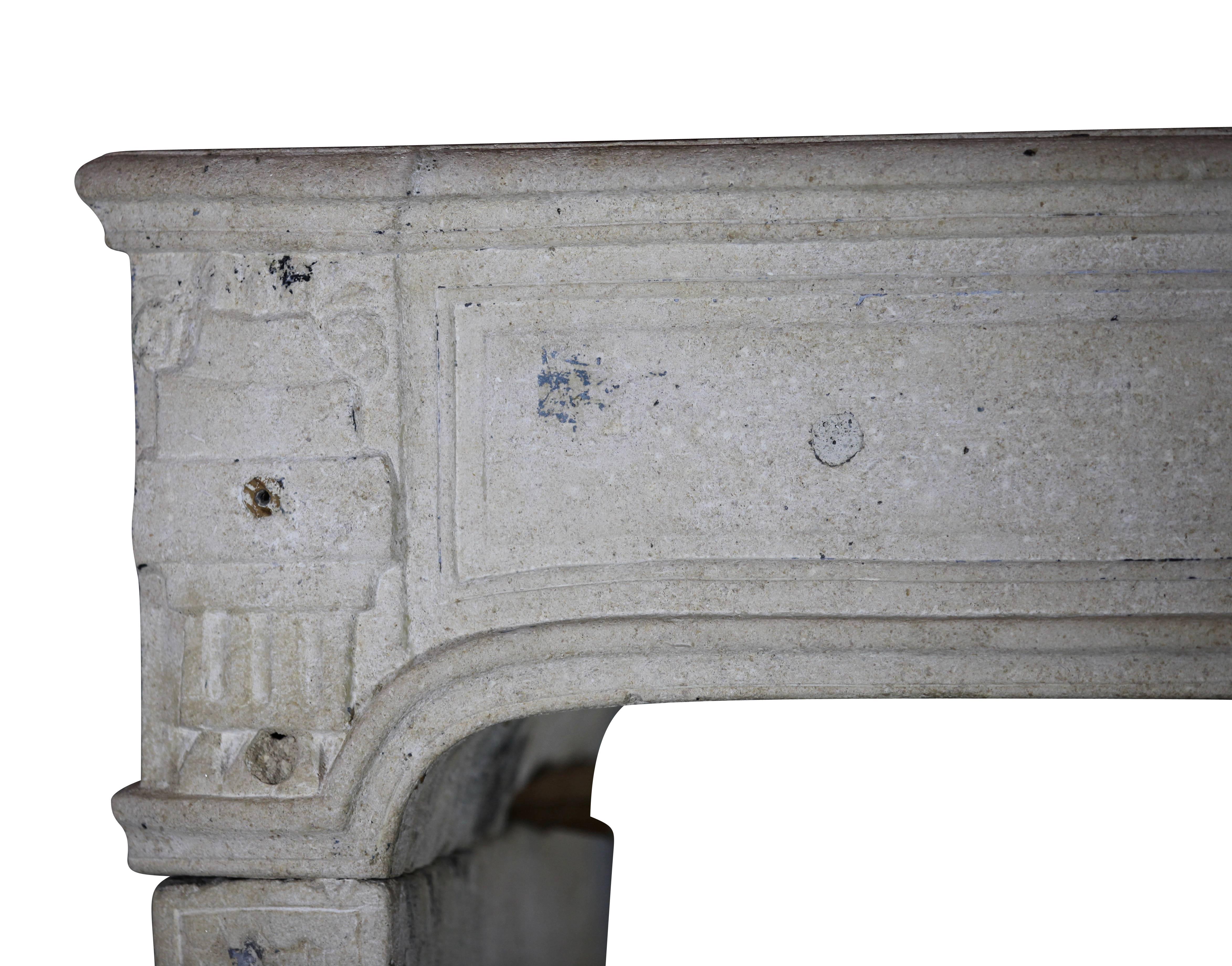 18th Century French Country Antique Limestone Fireplace Surround For Sale 5