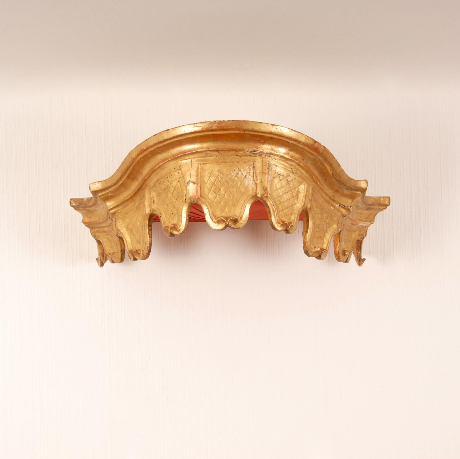 Neoclassical 18th Century French Country Style Carved Giltwood Crown Bed Canopy Ornament