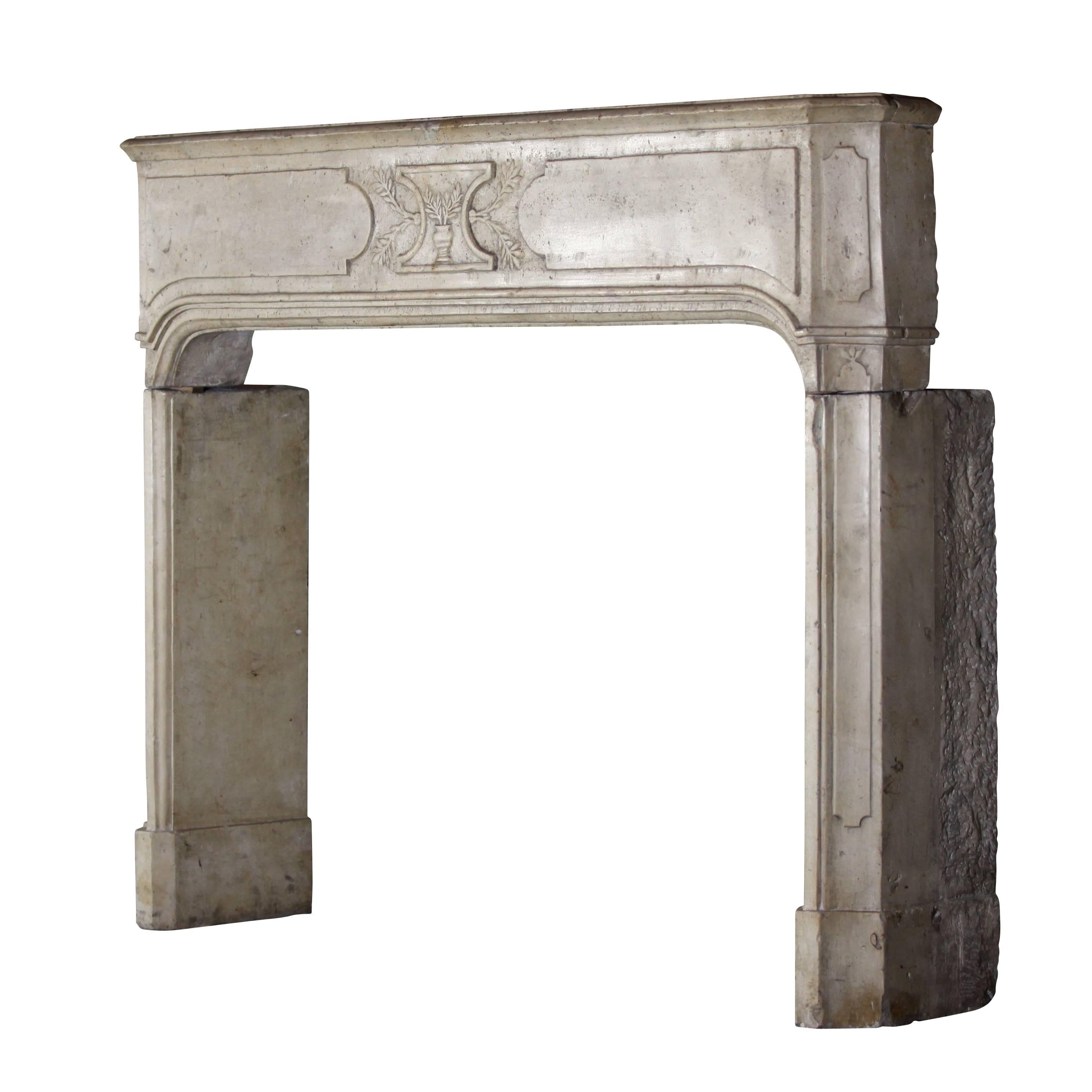 Louis XIV 18th Century French Country Hard Limestone Antique Fireplace Surround For Sale