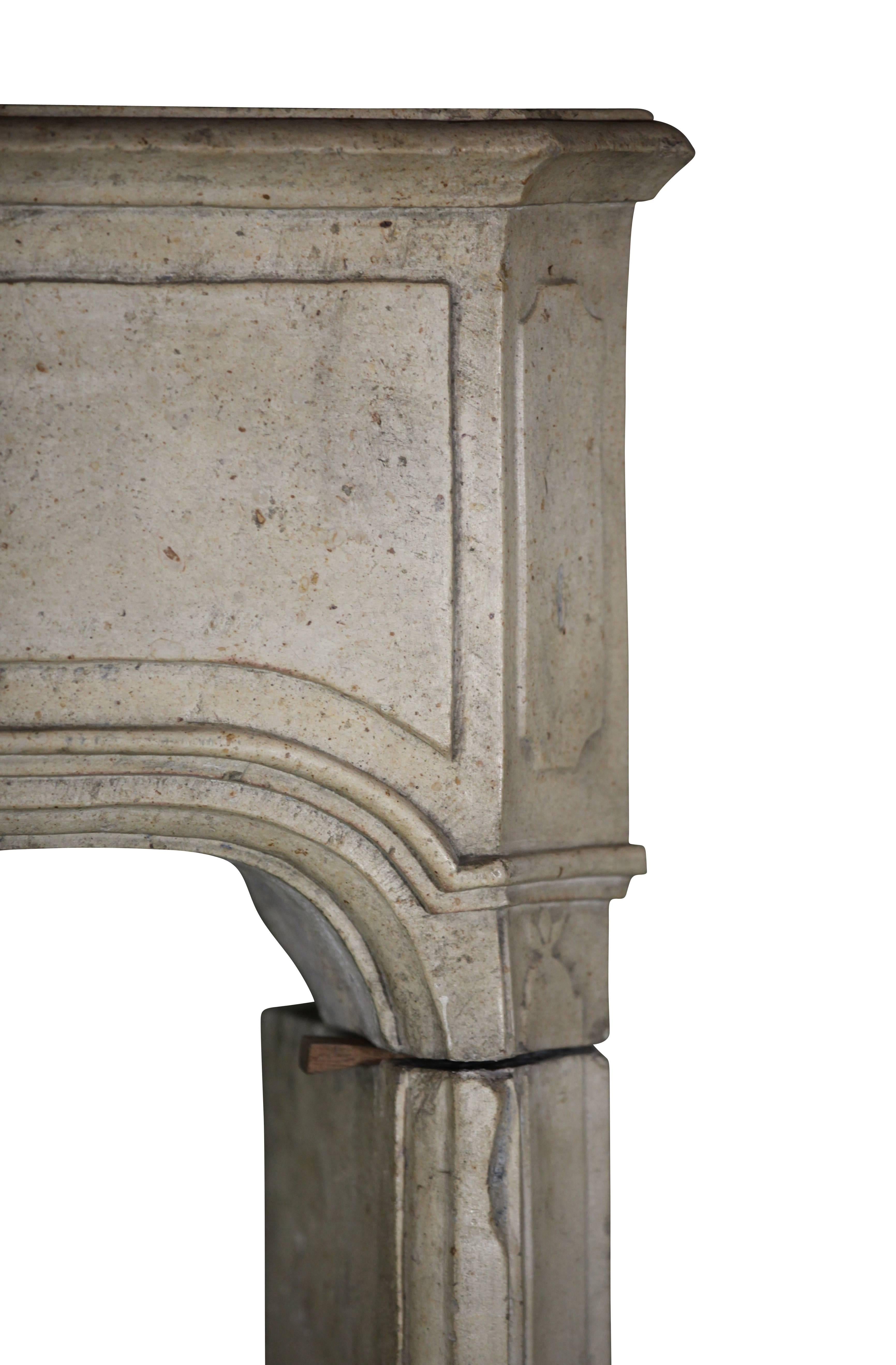 Stone 18th Century French Country Hard Limestone Antique Fireplace Surround For Sale