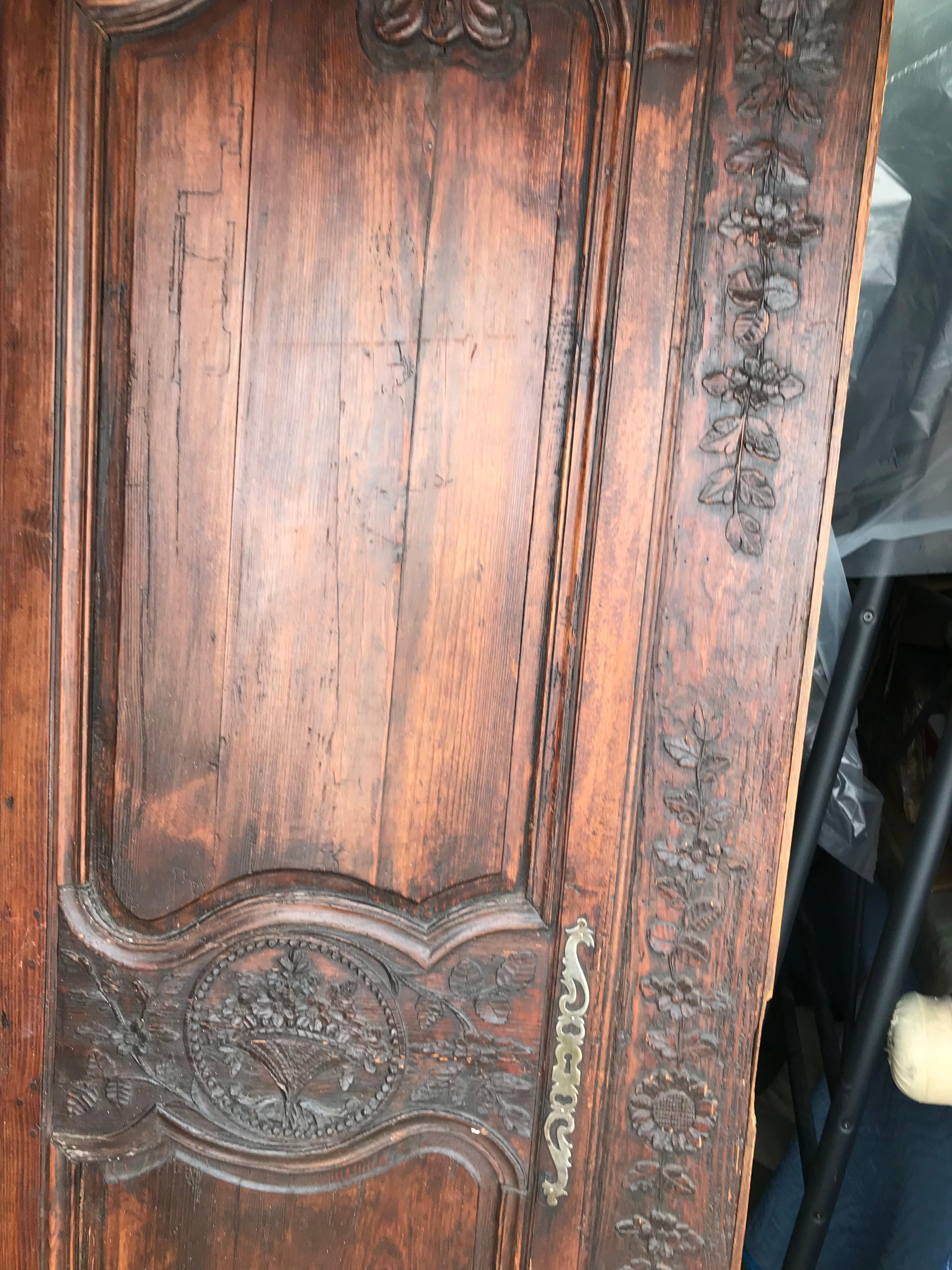 18th Century and Earlier 1700s French Country Highly Carved Walnut Wedding Armoire-Provenance For Sale
