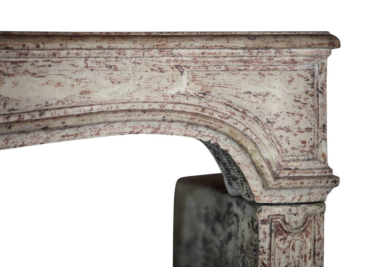 Painted 18th Century French Country Limestone Antique Fireplace Surround For Sale
