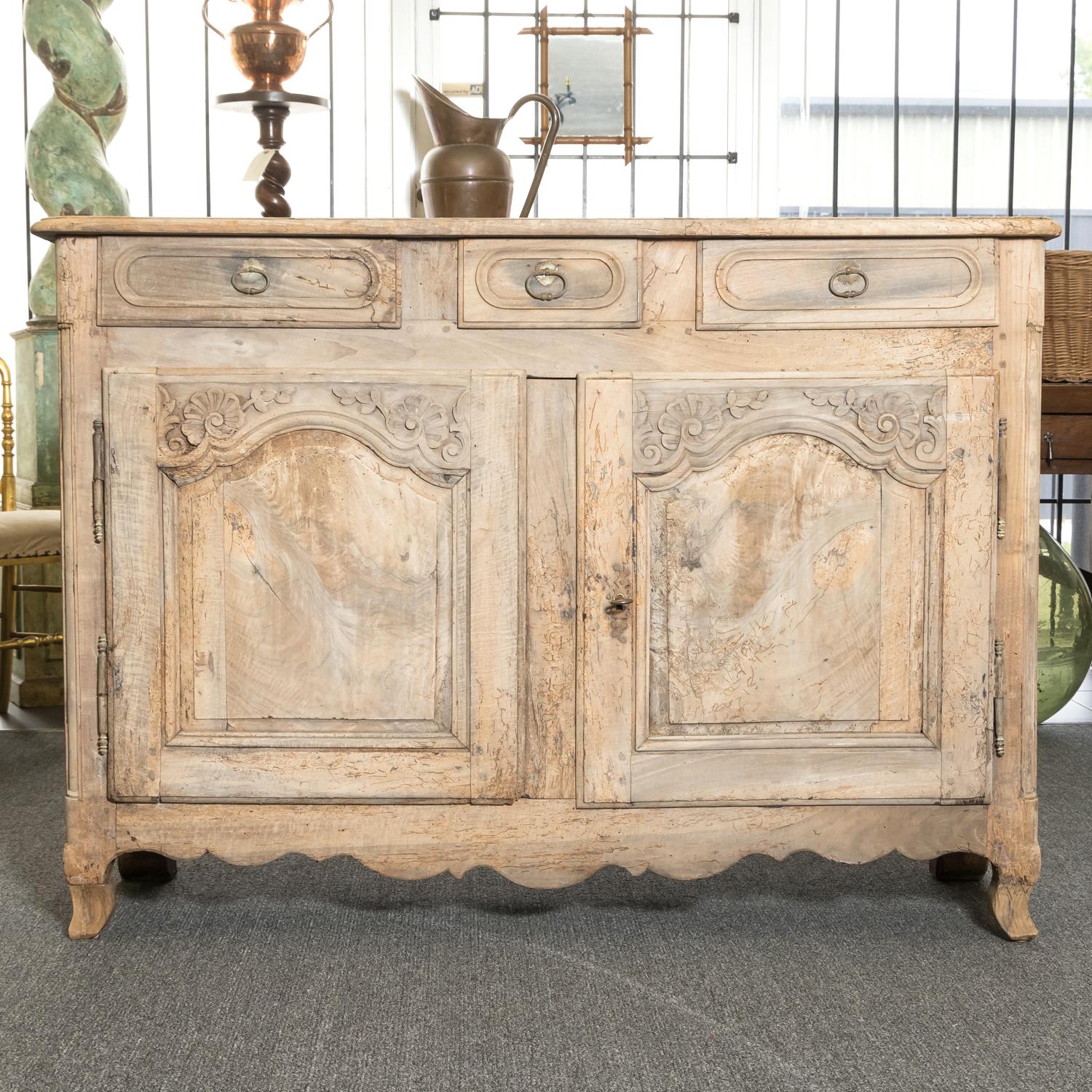 18th Century French Country Louis XV Bleached Walnut Normandy Buffet In Good Condition In Birmingham, AL