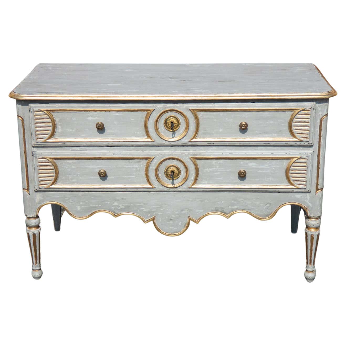 18th Century French Country Provincial Grey White and Gold Painted ...