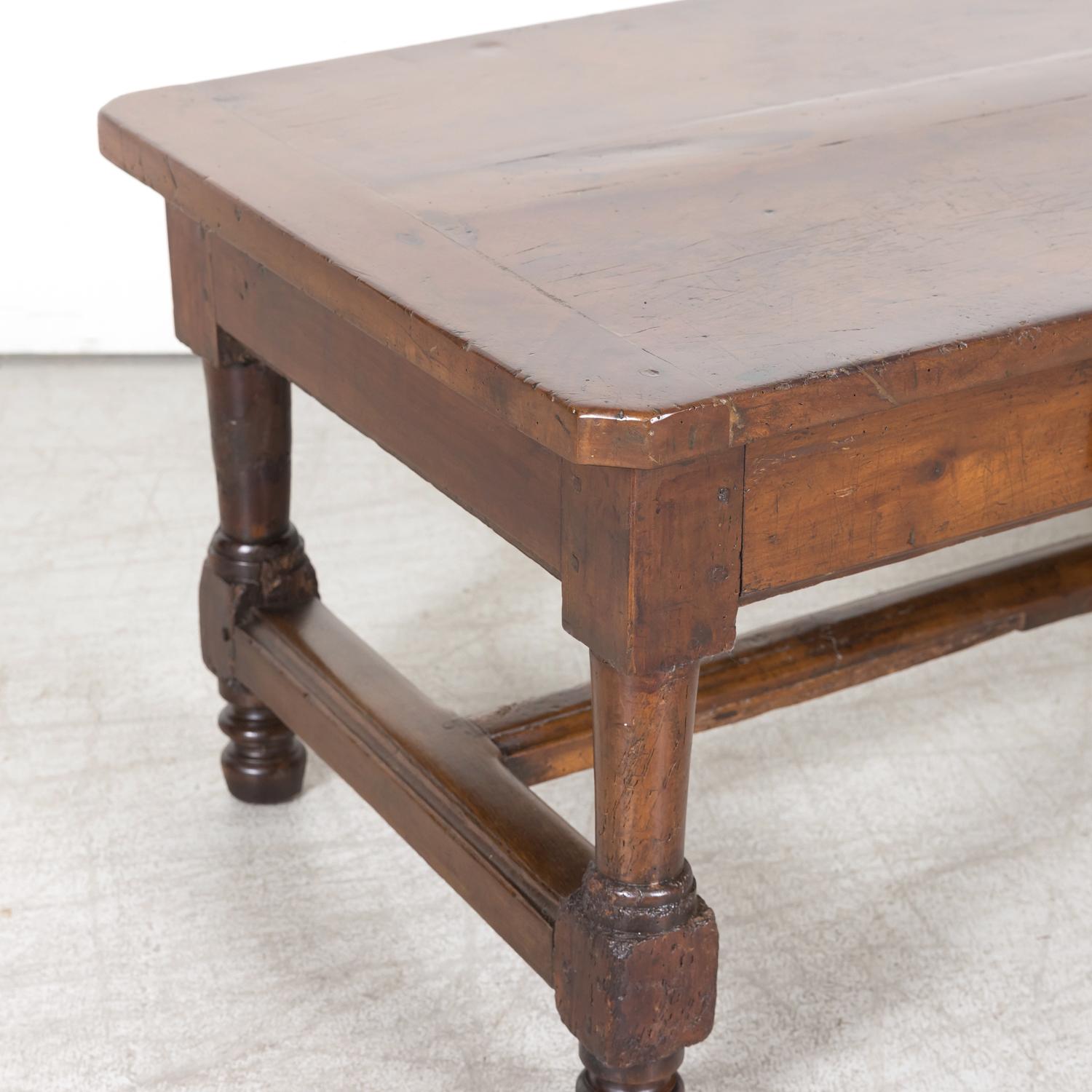 18th Century French Country Solid Walnut Coffee Table with Drawer 9