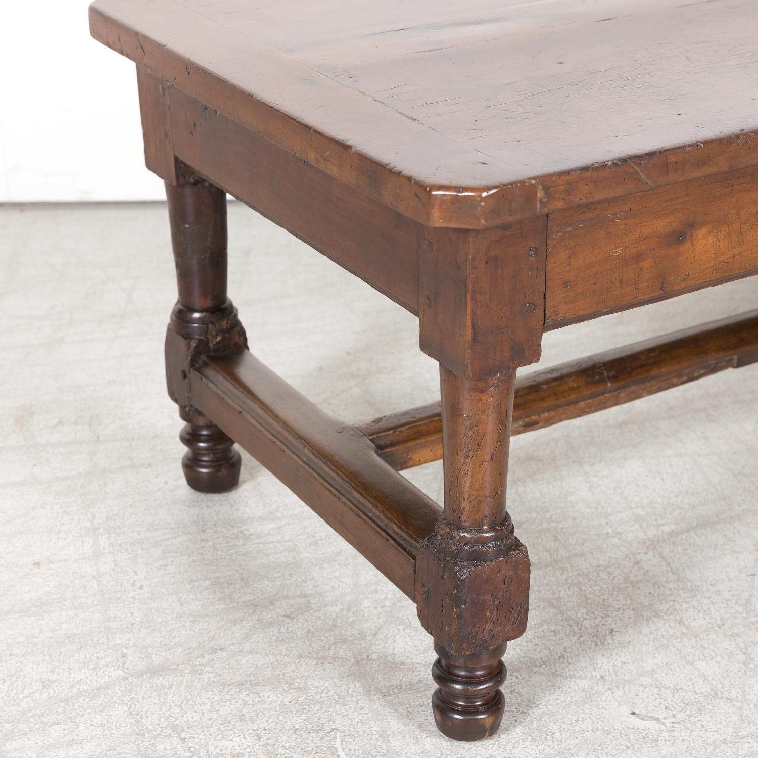 18th Century French Country Solid Walnut Coffee Table with Drawer 10