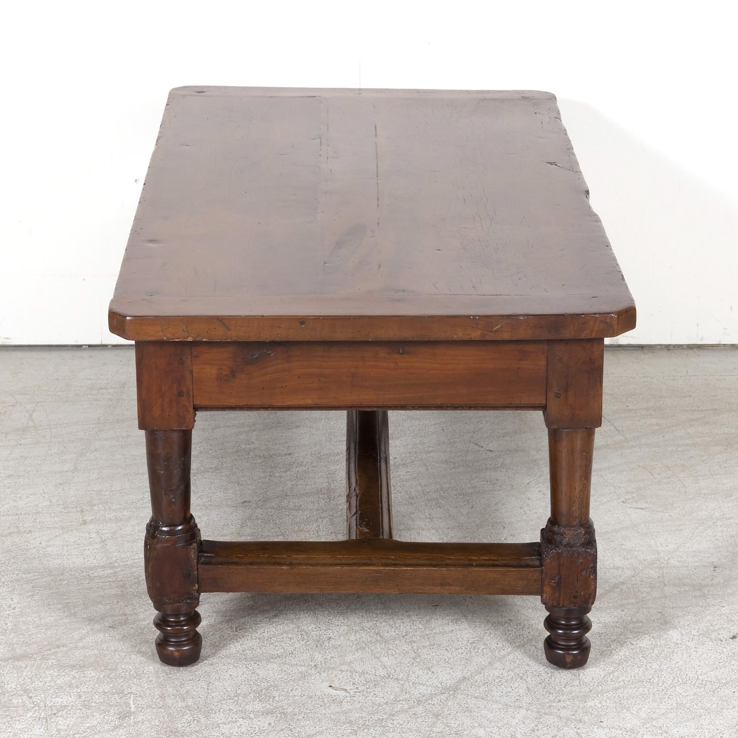 18th Century French Country Solid Walnut Coffee Table with Drawer 11