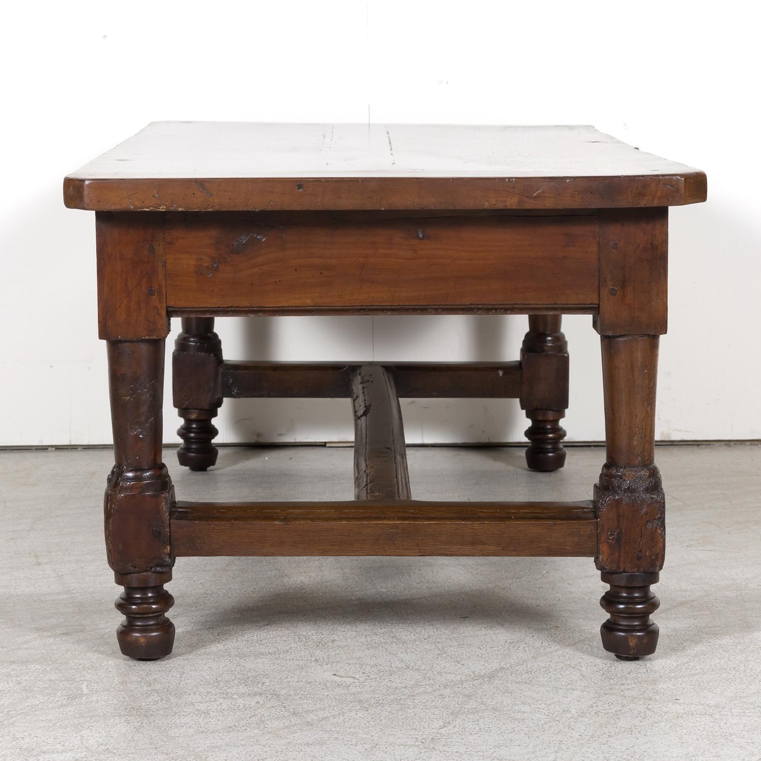 18th Century French Country Solid Walnut Coffee Table with Drawer 12