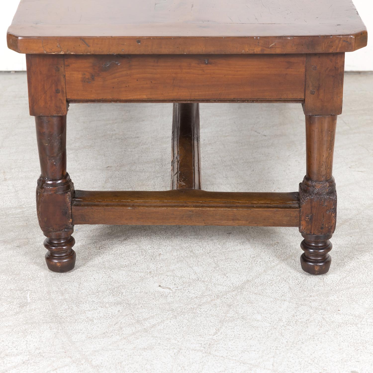 18th Century French Country Solid Walnut Coffee Table with Drawer 13